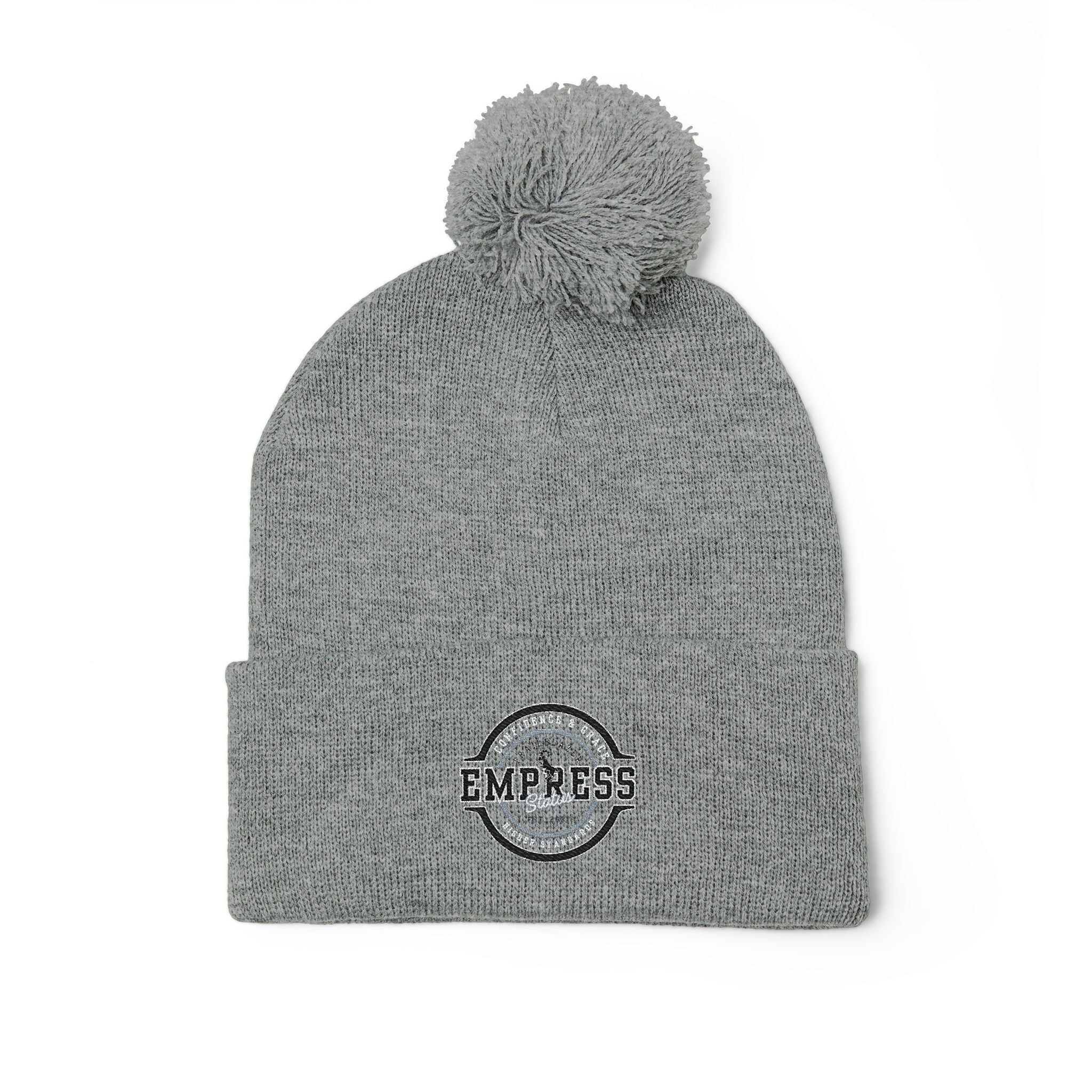 Empress Status Trailblazer Confidence Pom-Pom Knit Cap – Embroidered Beanie Winter Hat