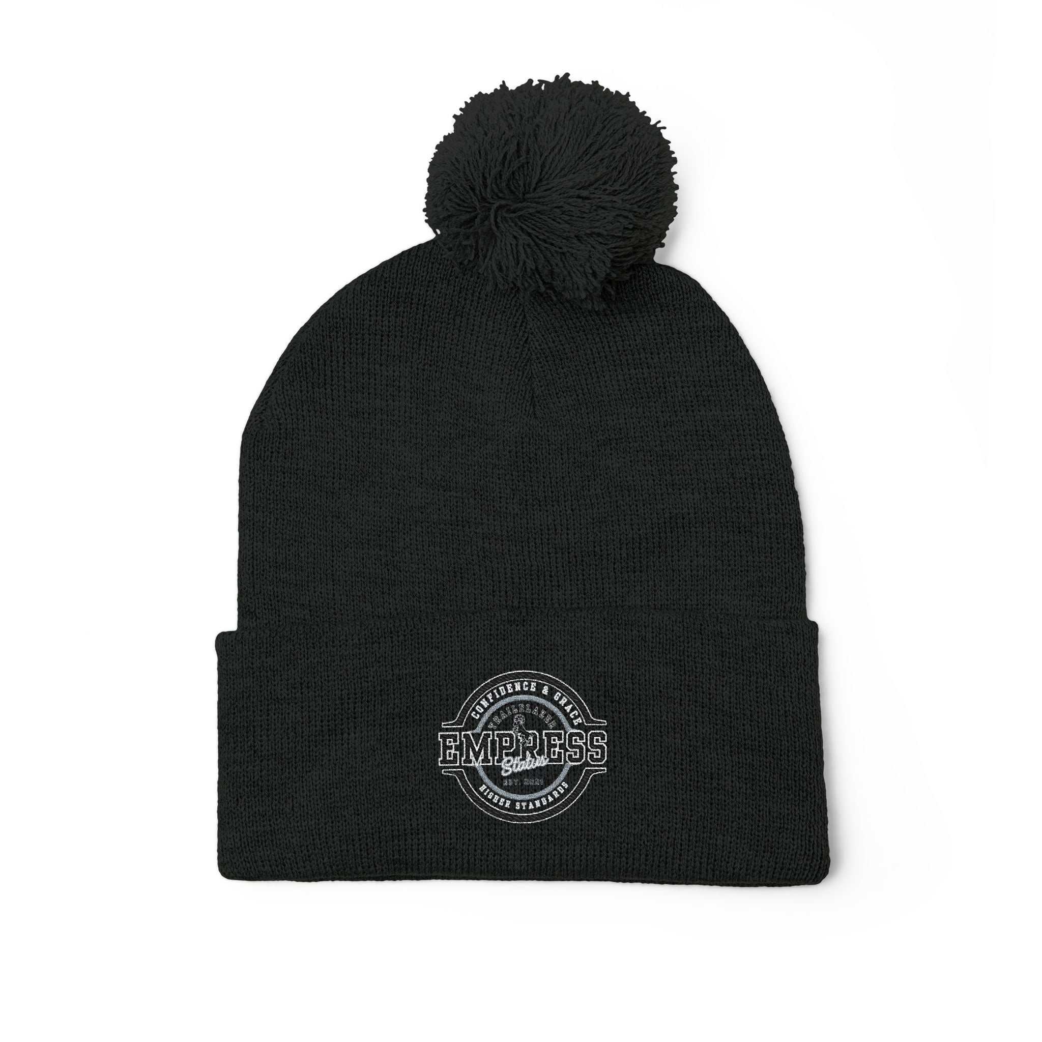Empress Status Trailblazer Confidence Pom-Pom Knit Cap – Embroidered BHatsEmpress Pom-Pom Knit Cap