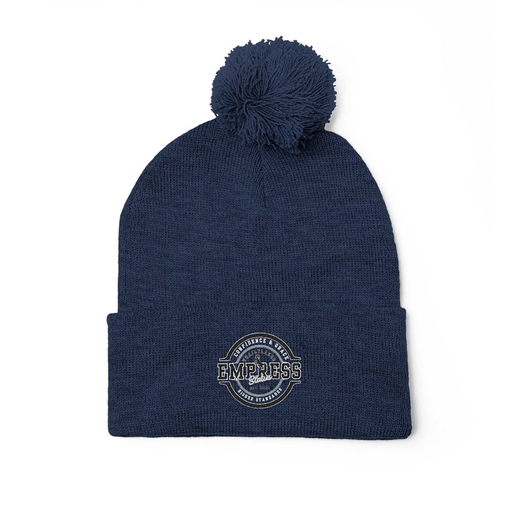 Empress Status Trailblazer Confidence Pom-Pom Knit Cap – Embroidered Beanie Winter Hat