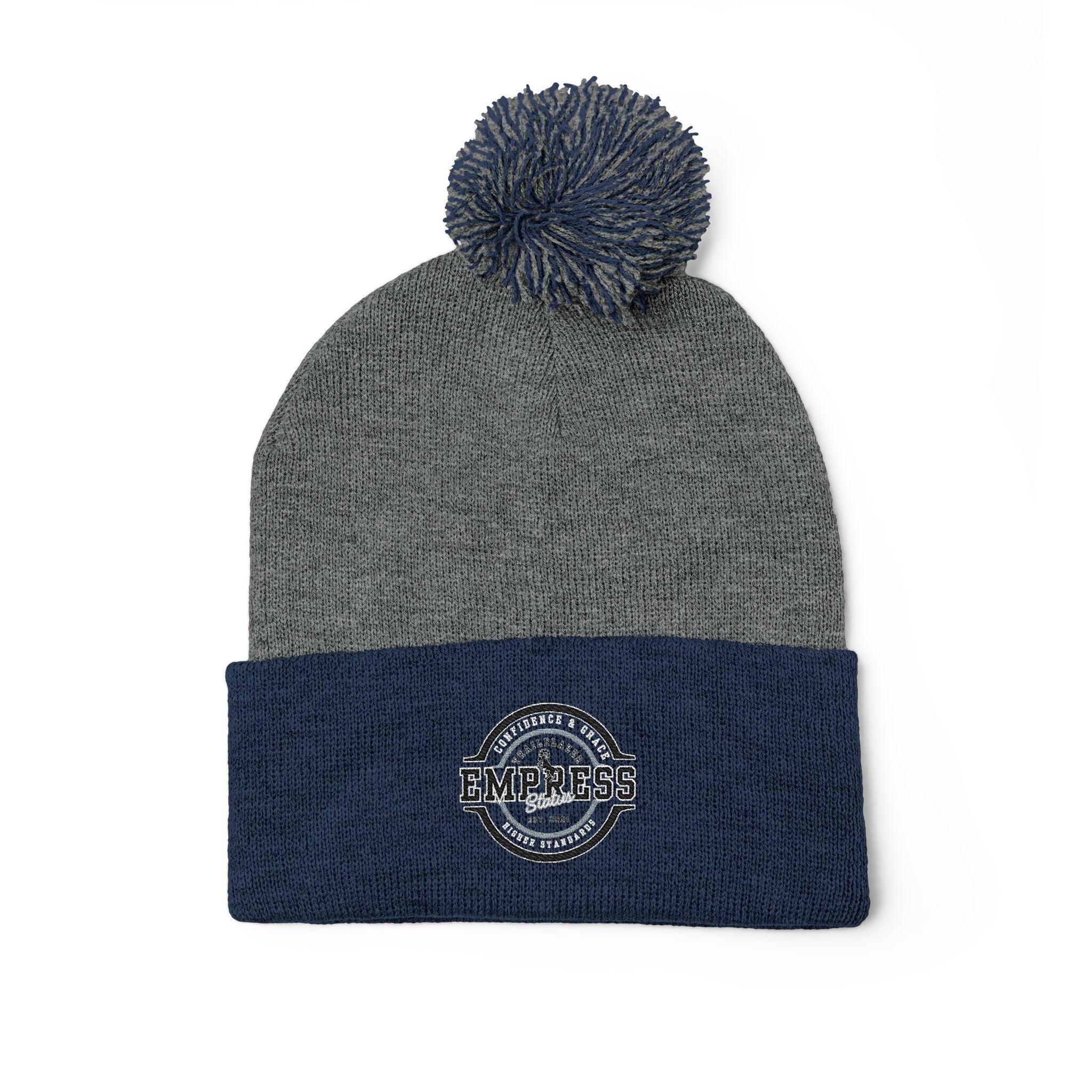 Empress Status Trailblazer Confidence Pom-Pom Knit Cap – Embroidered Beanie Winter Hat