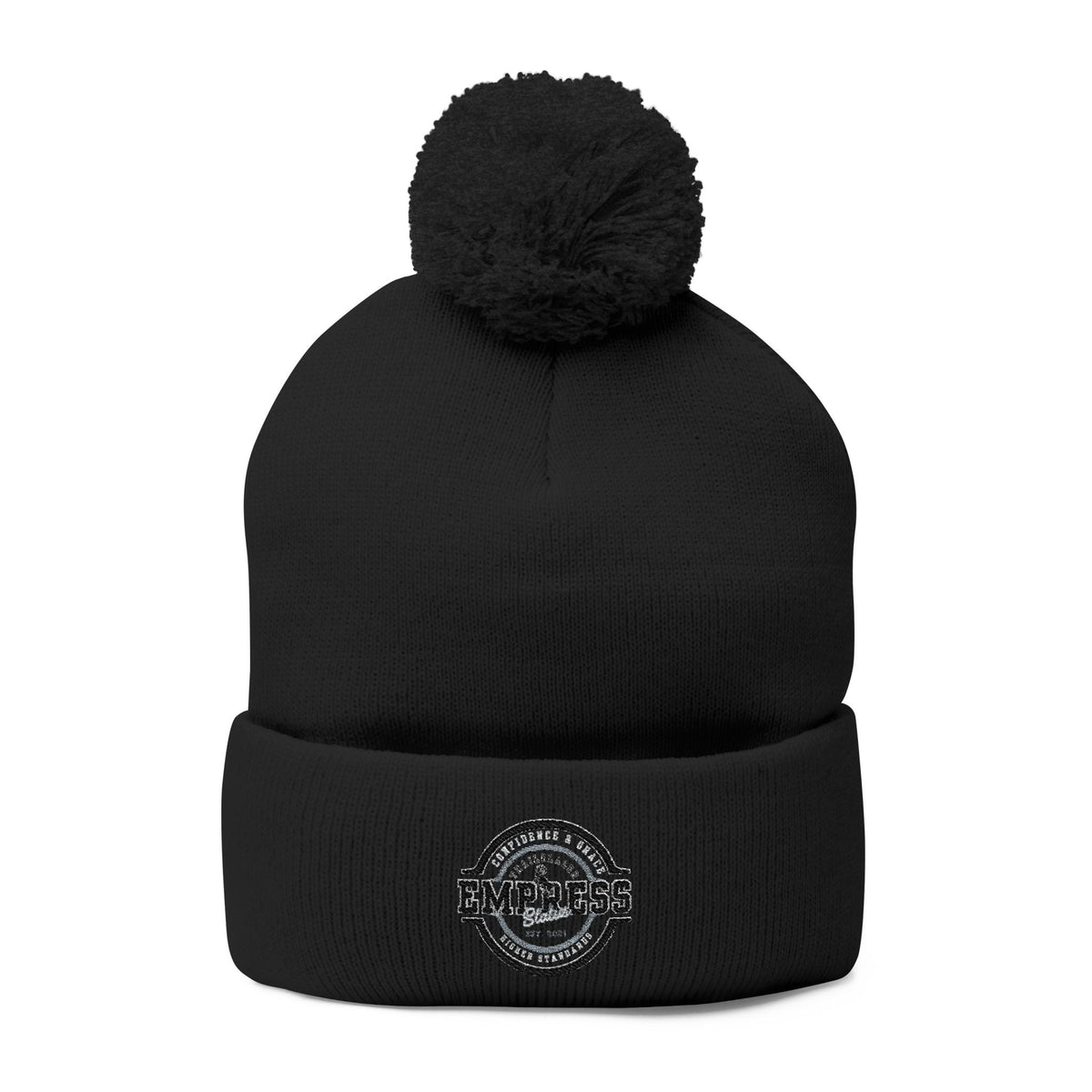 Empress Status Trailblazer Confidence Pom-Pom Knit Cap – Embroidered Beanie Winter Hat