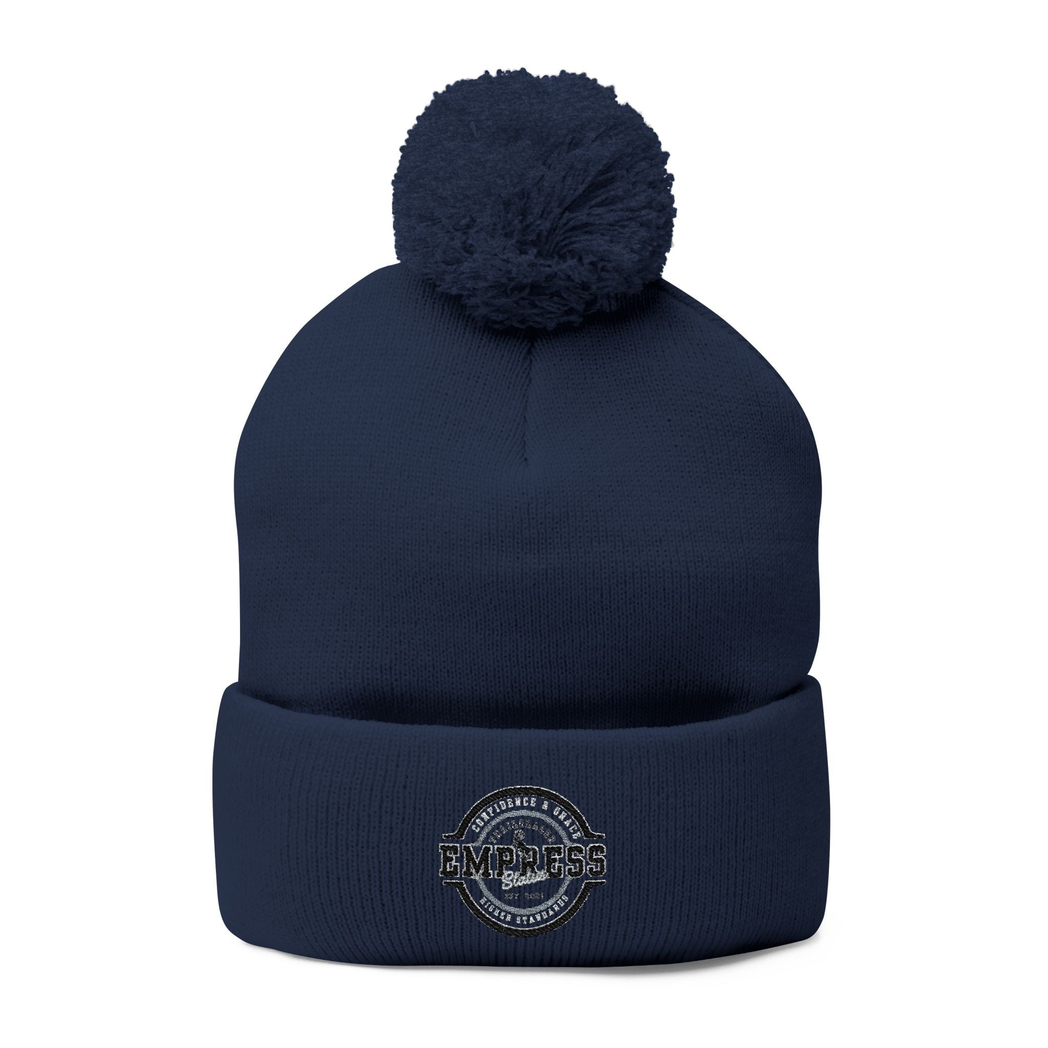 Empress Status Trailblazer Confidence Pom-Pom Knit Cap – Embroidered Beanie Winter Hat
