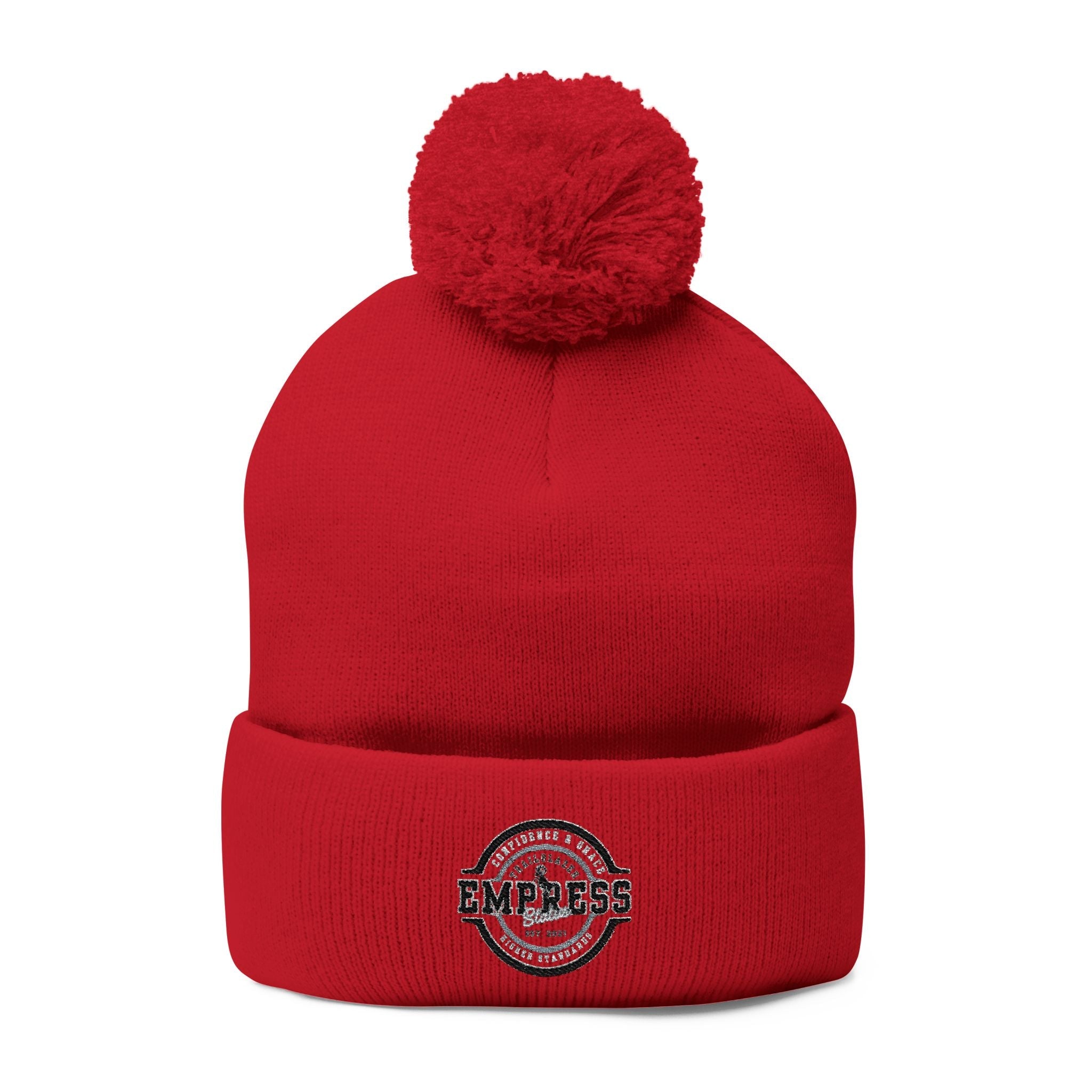 Empress Status Trailblazer Confidence Pom-Pom Knit Cap – Embroidered Beanie Winter Hat