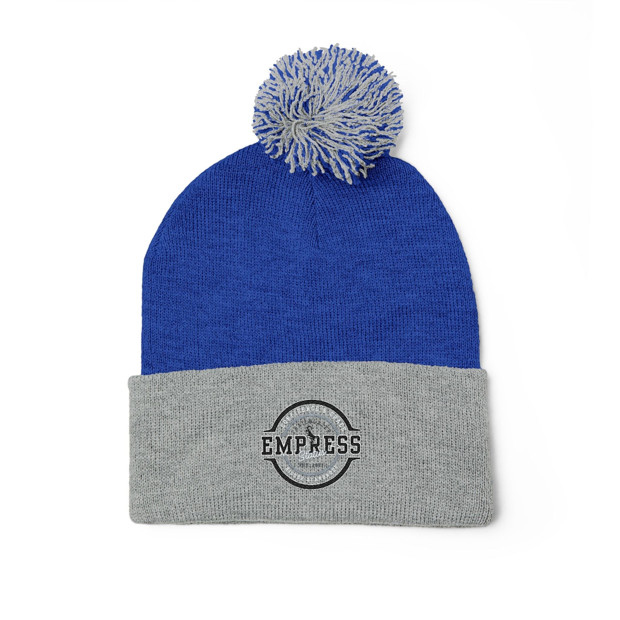 Empress Status Trailblazer Confidence Pom-Pom Knit Cap – Embroidered Beanie Winter Hat