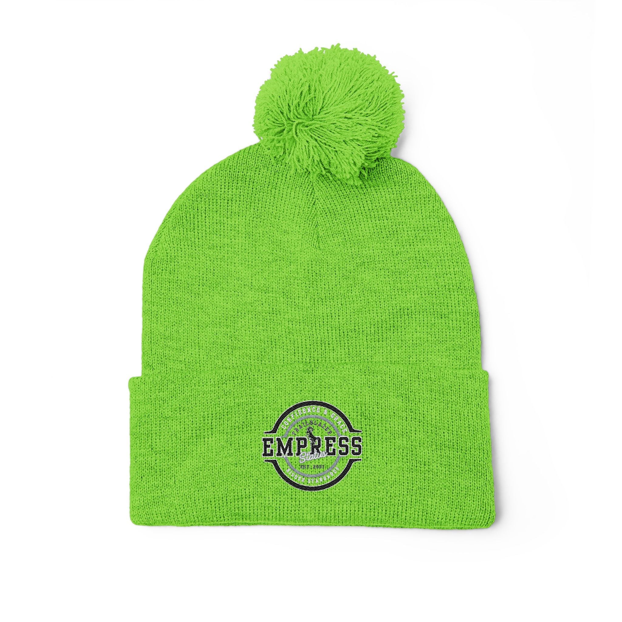 Empress Status Trailblazer Confidence Pom-Pom Knit Cap – Embroidered Beanie Winter Hat