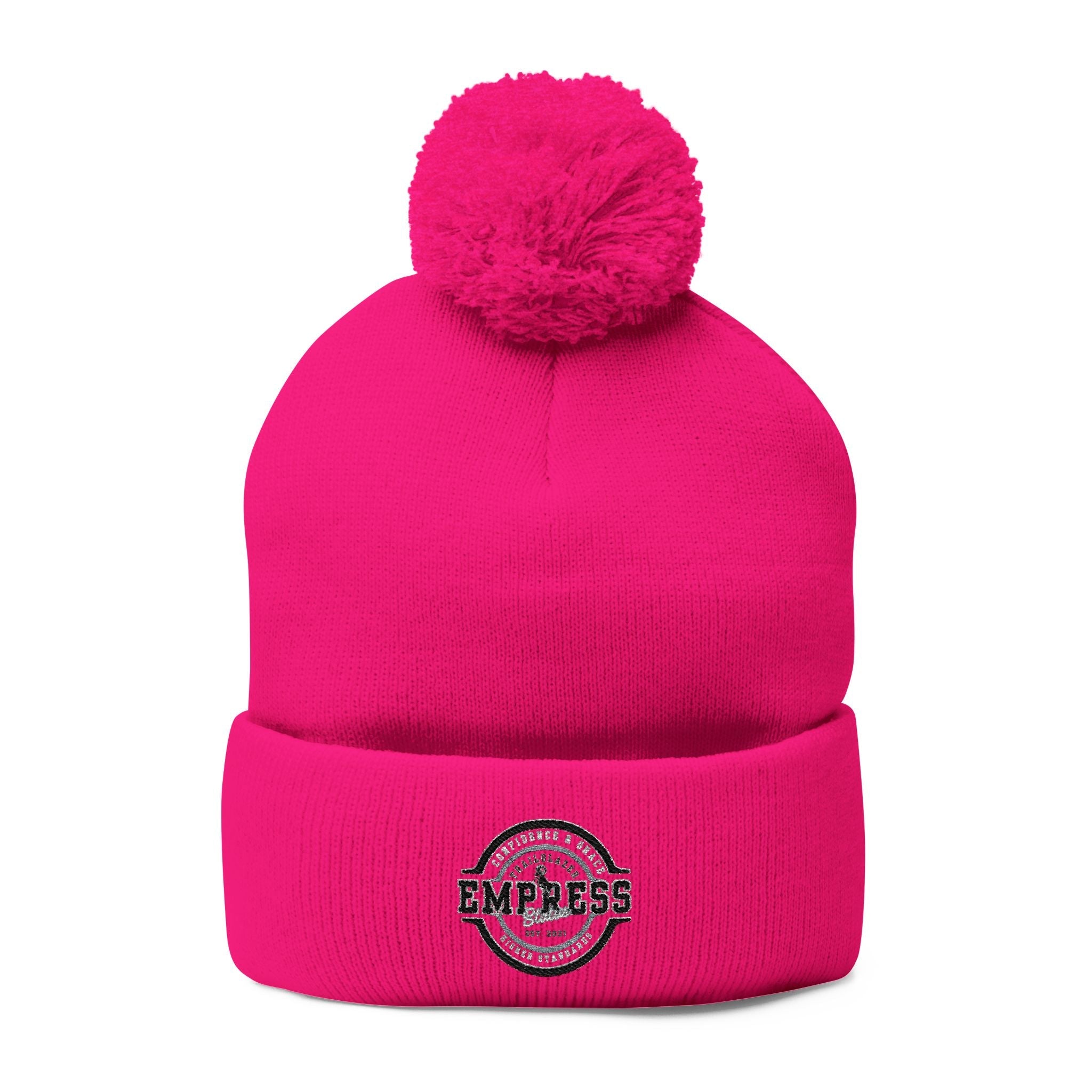 Empress Status Trailblazer Confidence Pom-Pom Knit Cap – Embroidered Beanie Winter Hat