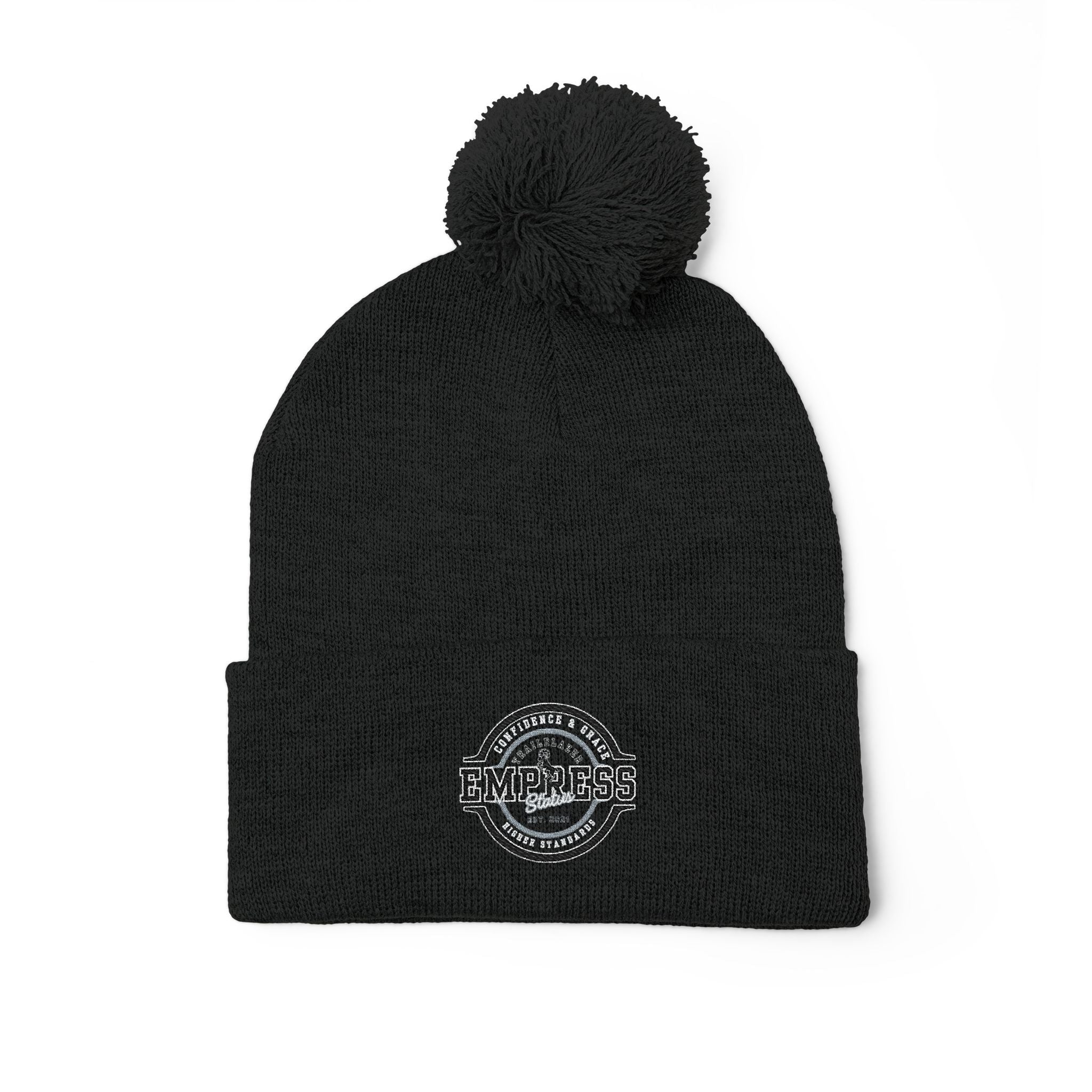 Empress Status Trailblazer Confidence Pom-Pom Knit Cap – Embroidered Beanie Winter Hat
