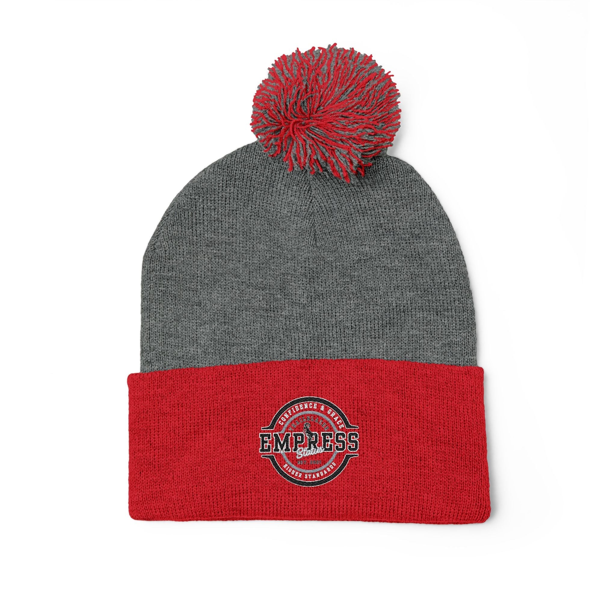 Empress Status Trailblazer Confidence Pom-Pom Knit Cap – Embroidered Beanie Winter Hat