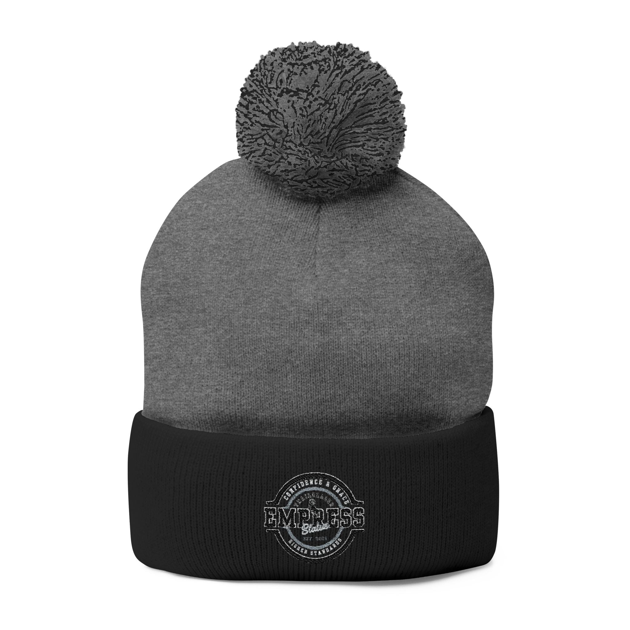 Empress Status Trailblazer Confidence Pom-Pom Knit Cap – Embroidered Beanie Winter Hat