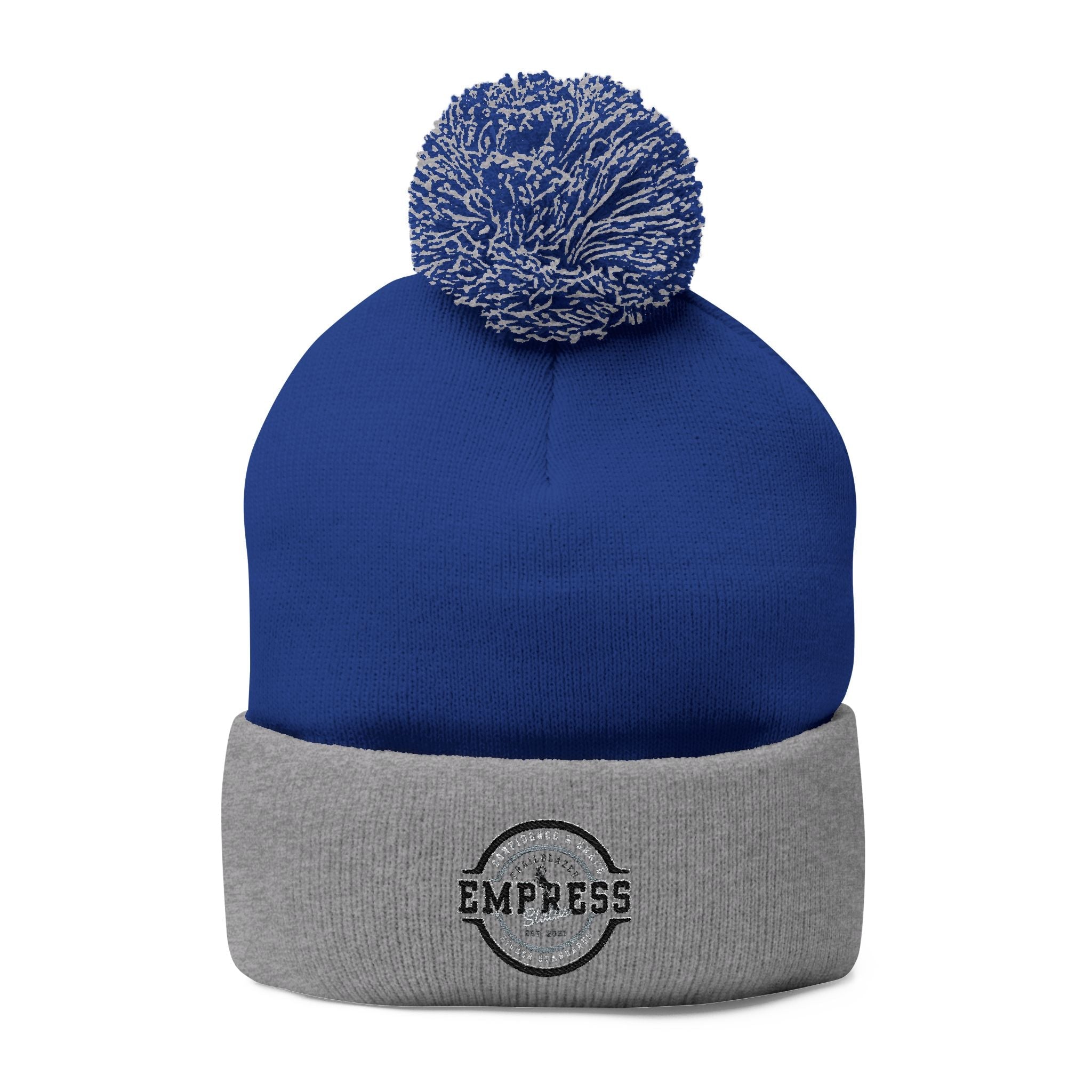 Empress Status Trailblazer Confidence Pom-Pom Knit Cap – Embroidered Beanie Winter Hat