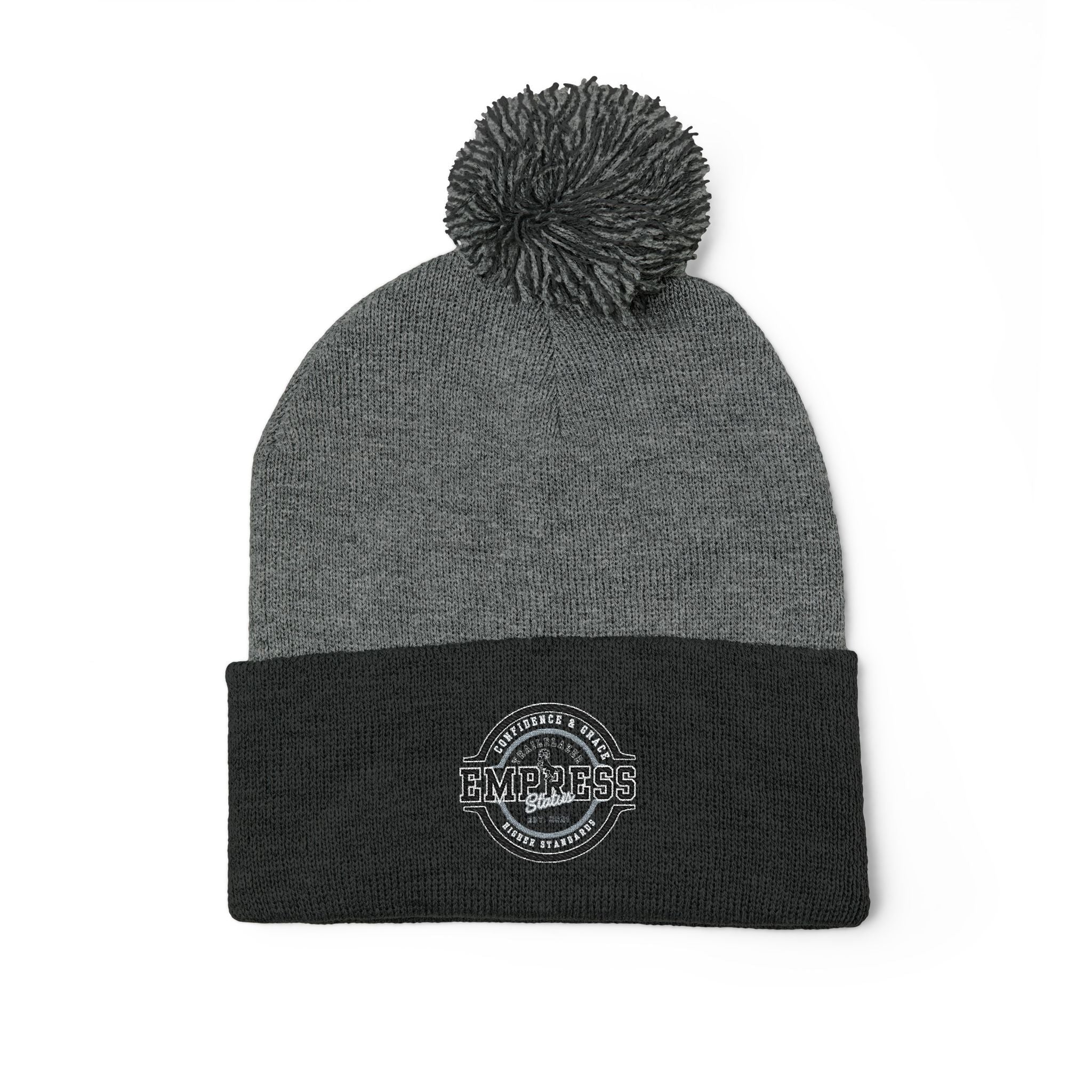 Empress Status Trailblazer Confidence Pom-Pom Knit Cap – Embroidered Beanie Winter Hat