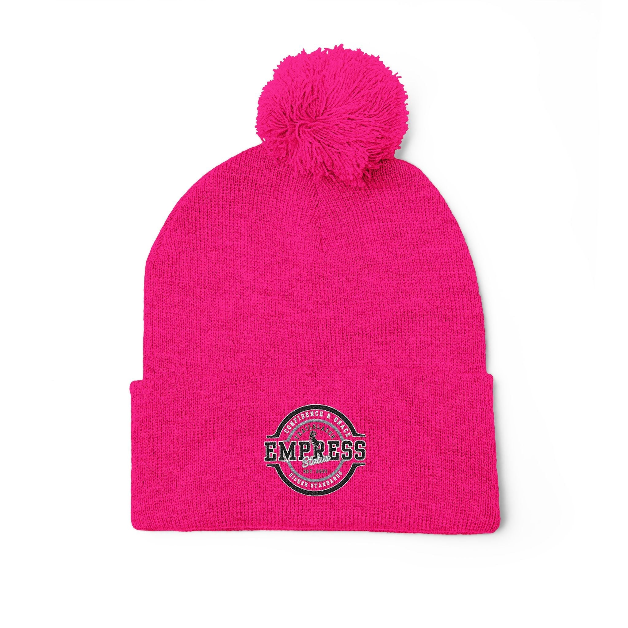 Empress Status Trailblazer Confidence Pom-Pom Knit Cap – Embroidered Beanie Winter Hat