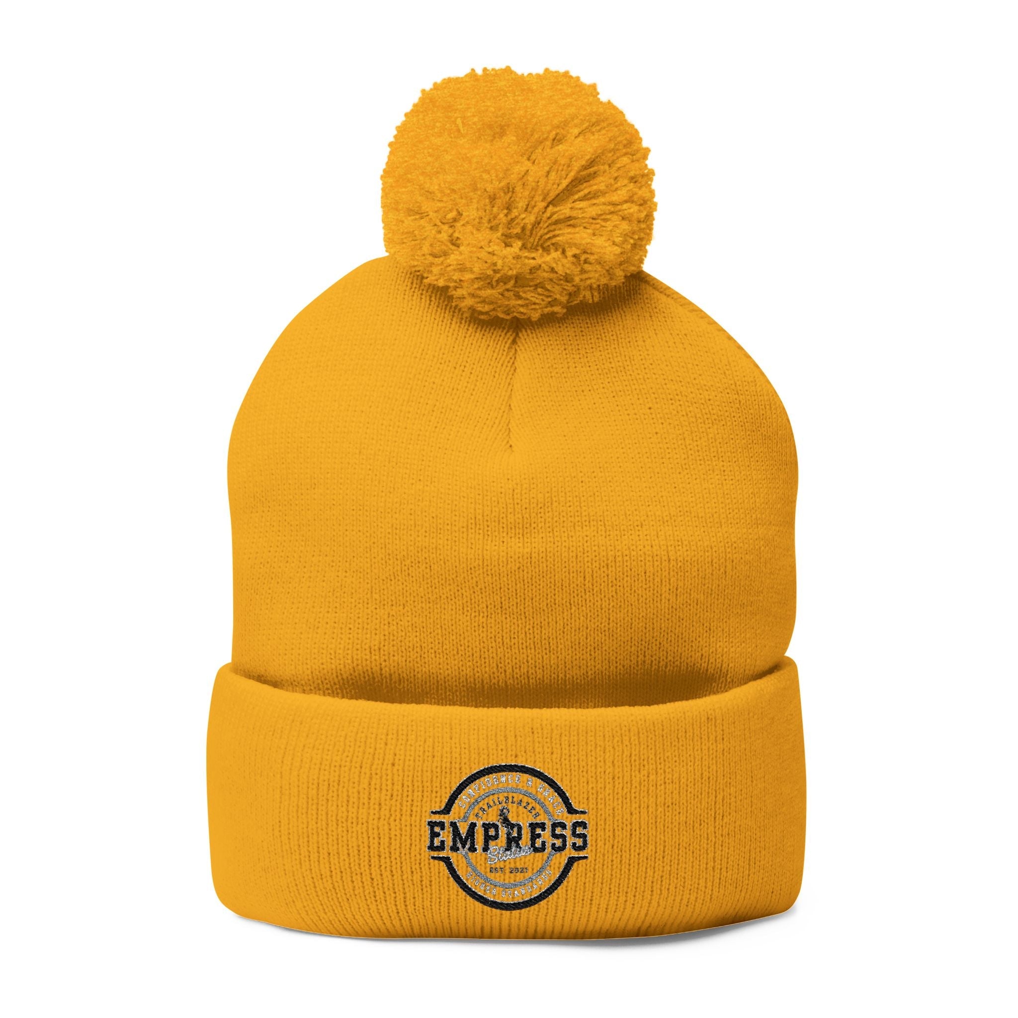 Empress Status Trailblazer Confidence Pom-Pom Knit Cap – Embroidered Beanie Winter Hat