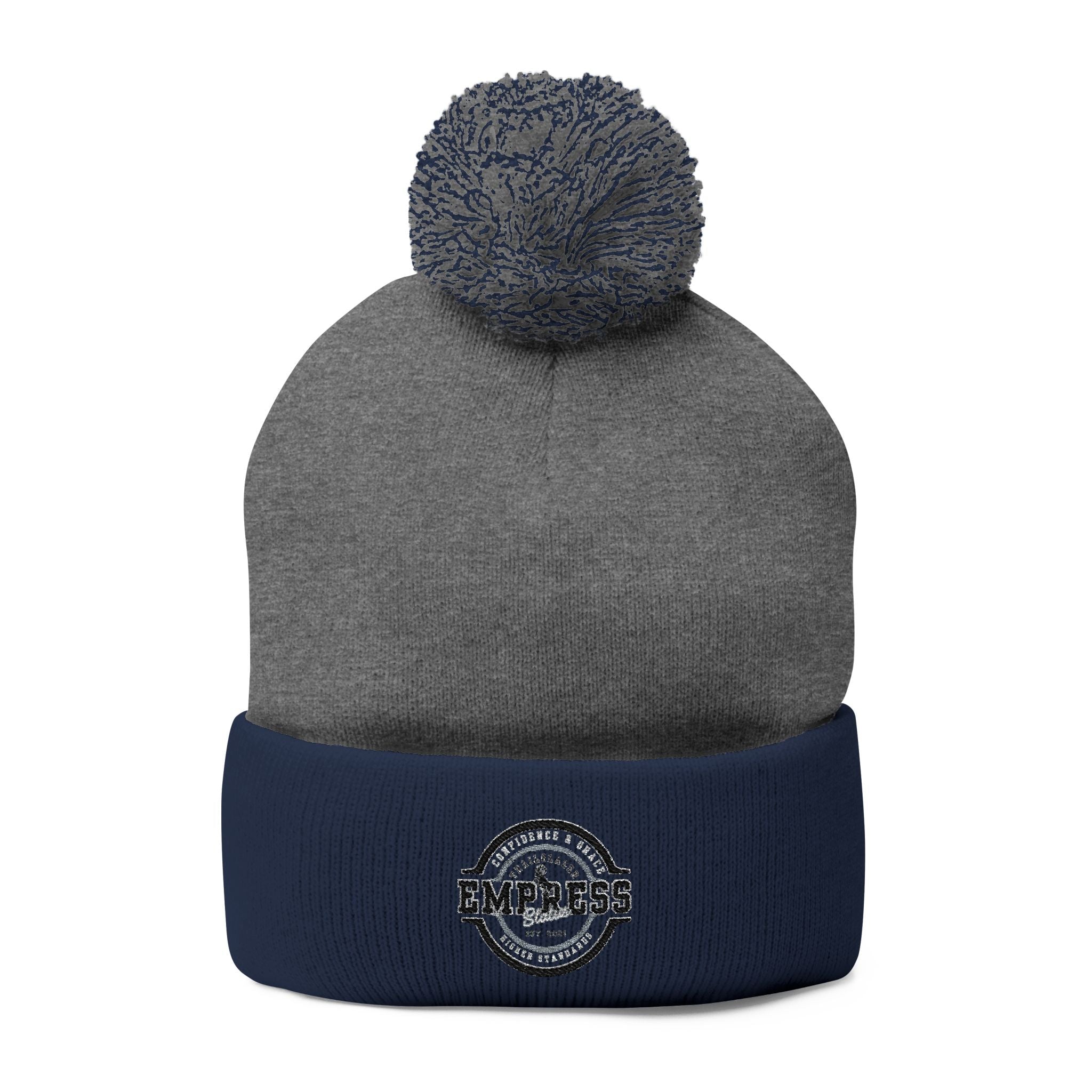 Empress Status Trailblazer Confidence Pom-Pom Knit Cap – Embroidered Beanie Winter Hat