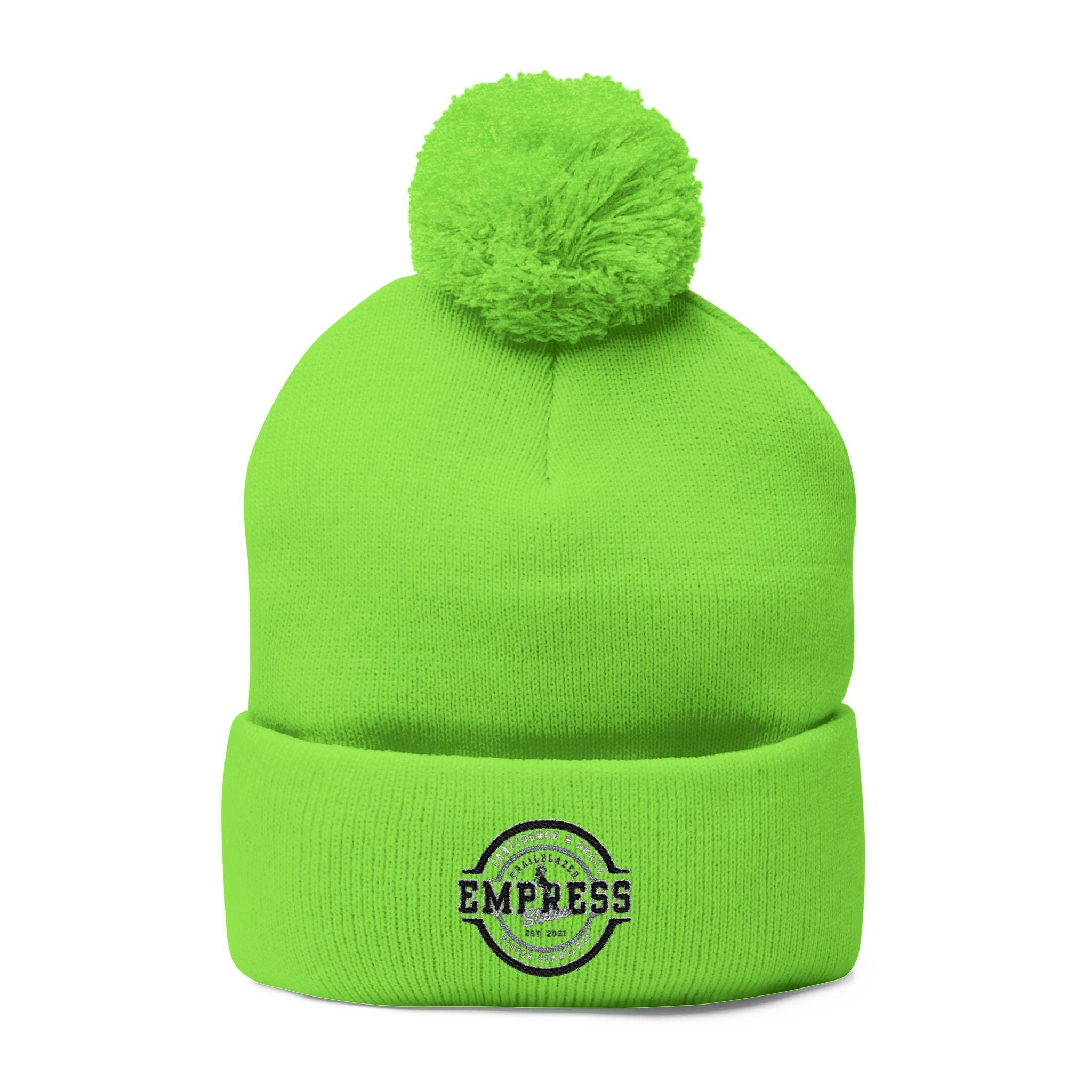 Empress Status Trailblazer Confidence Pom-Pom Knit Cap – Embroidered Beanie Winter Hat