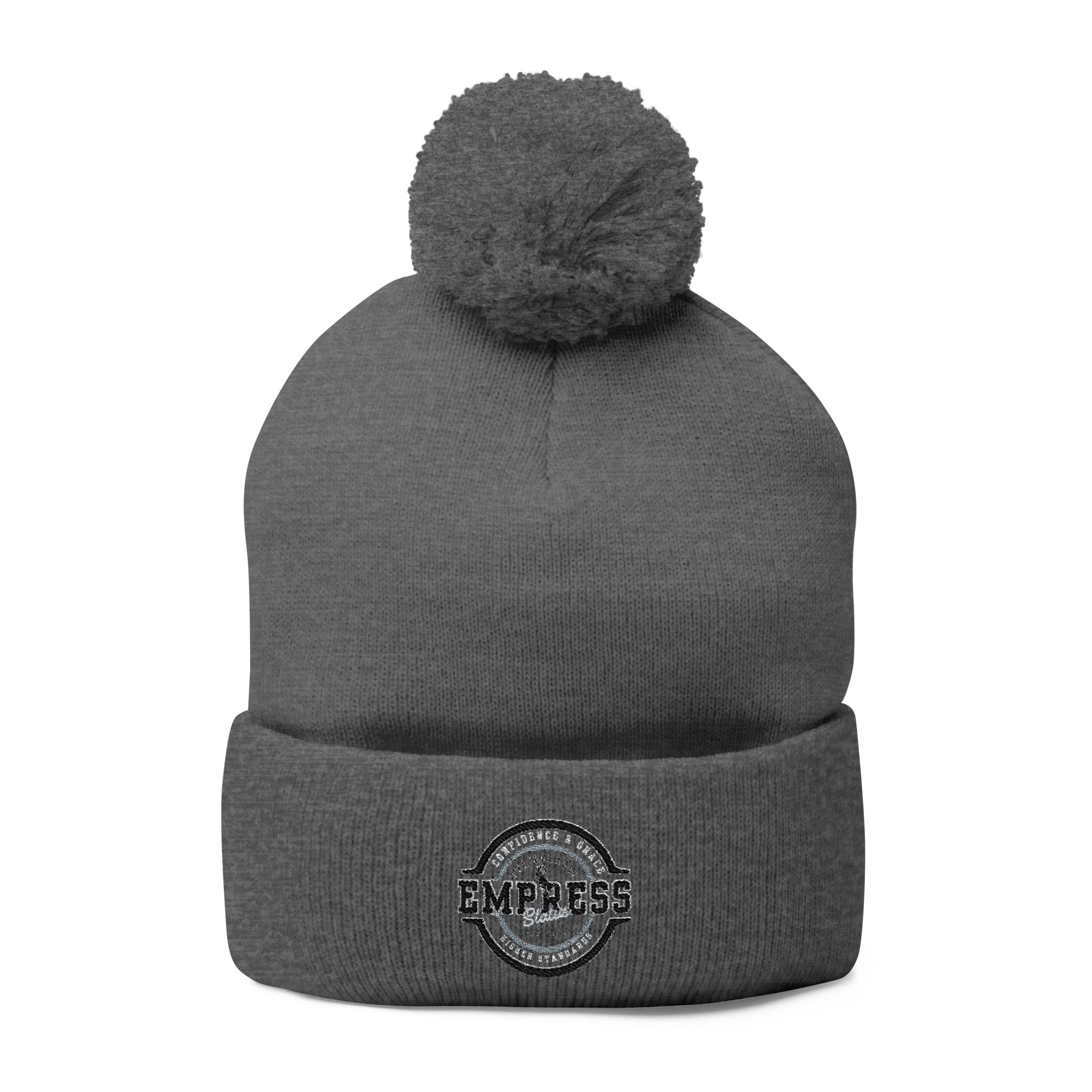 Empress Status Trailblazer Confidence Pom-Pom Knit Cap – Embroidered Beanie Winter Hat