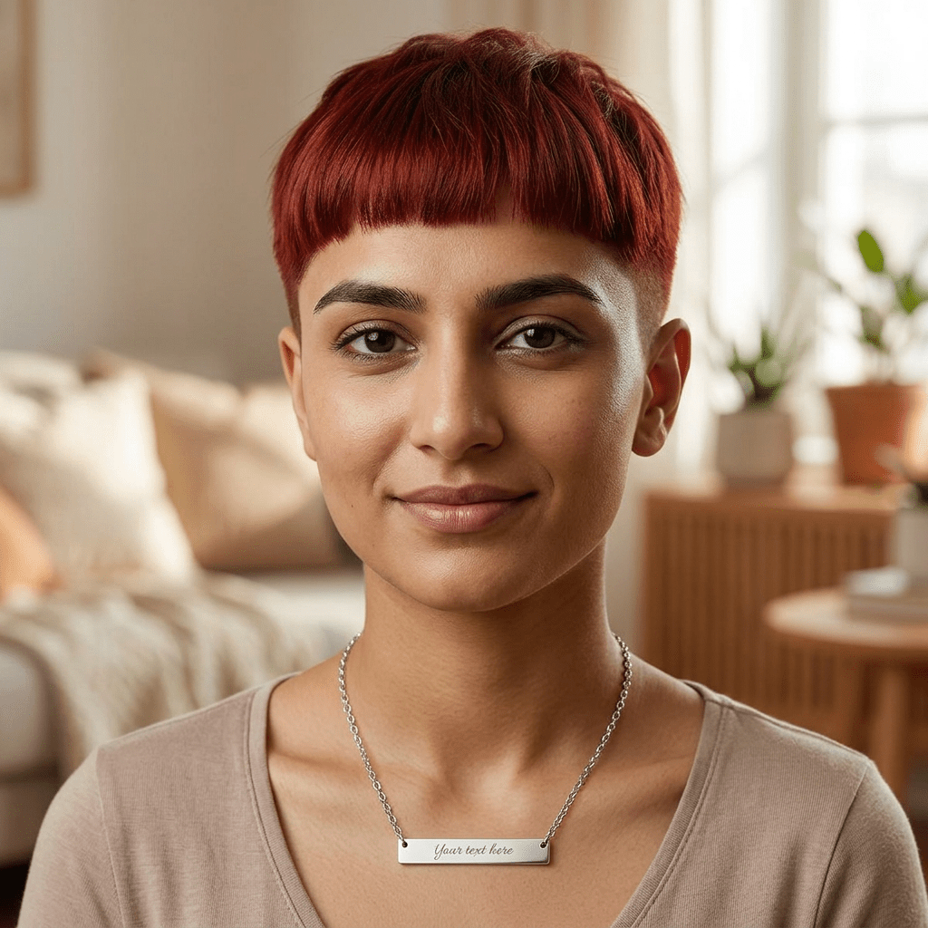 Engravable Horizontal Bar Necklace — Personalized Name & Message Pendant
