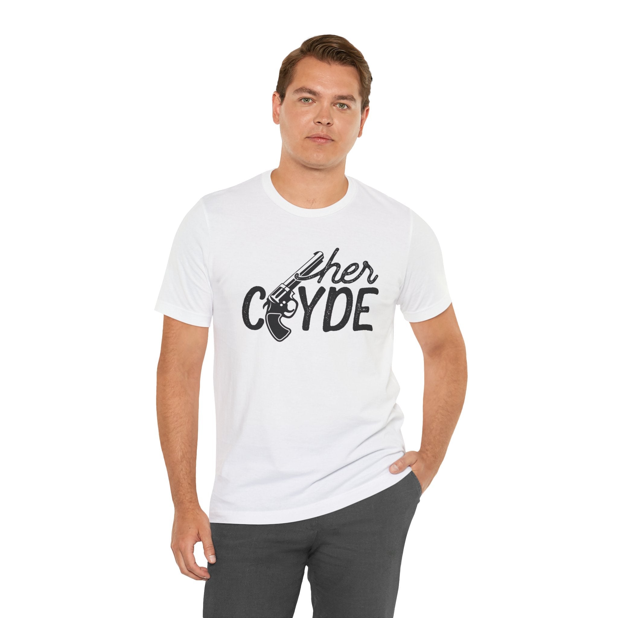 Her Clyde with Bonnie Valentine Couple's Casual Soft Unisex Jersey Crew Neck Short Sleeve Tee