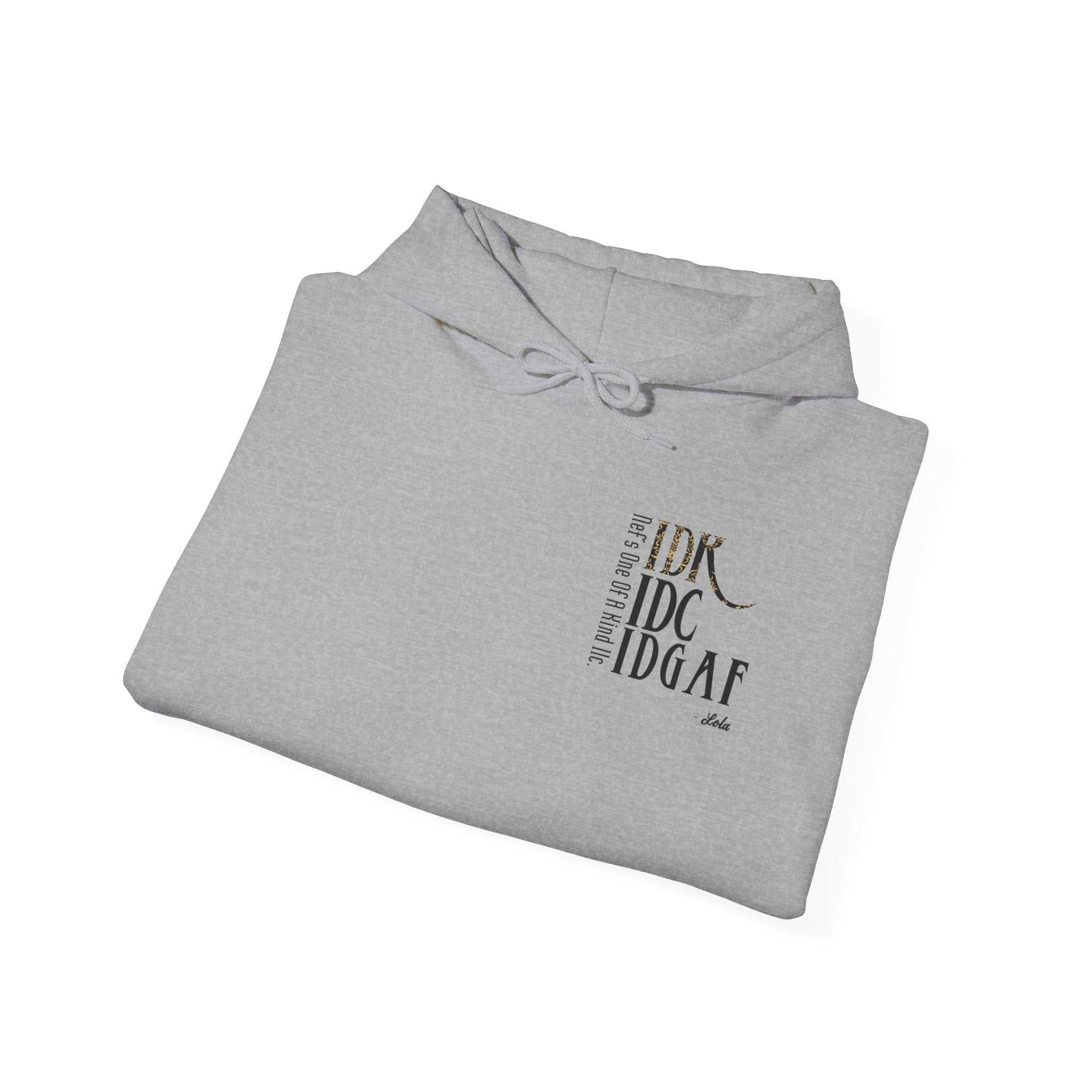 IDC logo hoodie unisex cotton-polyester blend with kangaroo pocket and drawstring hood