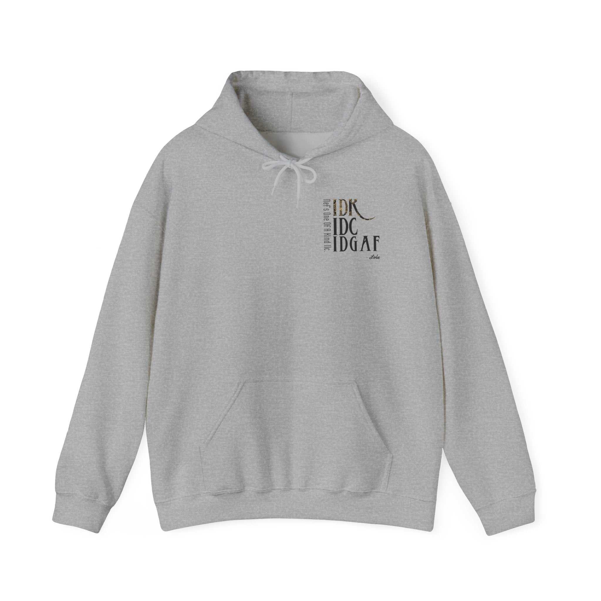 IDC Logo Hoodie black unisex heavy blend cotton polyester warm sweatshirt with kangaroo pocket and color-matched drawstring