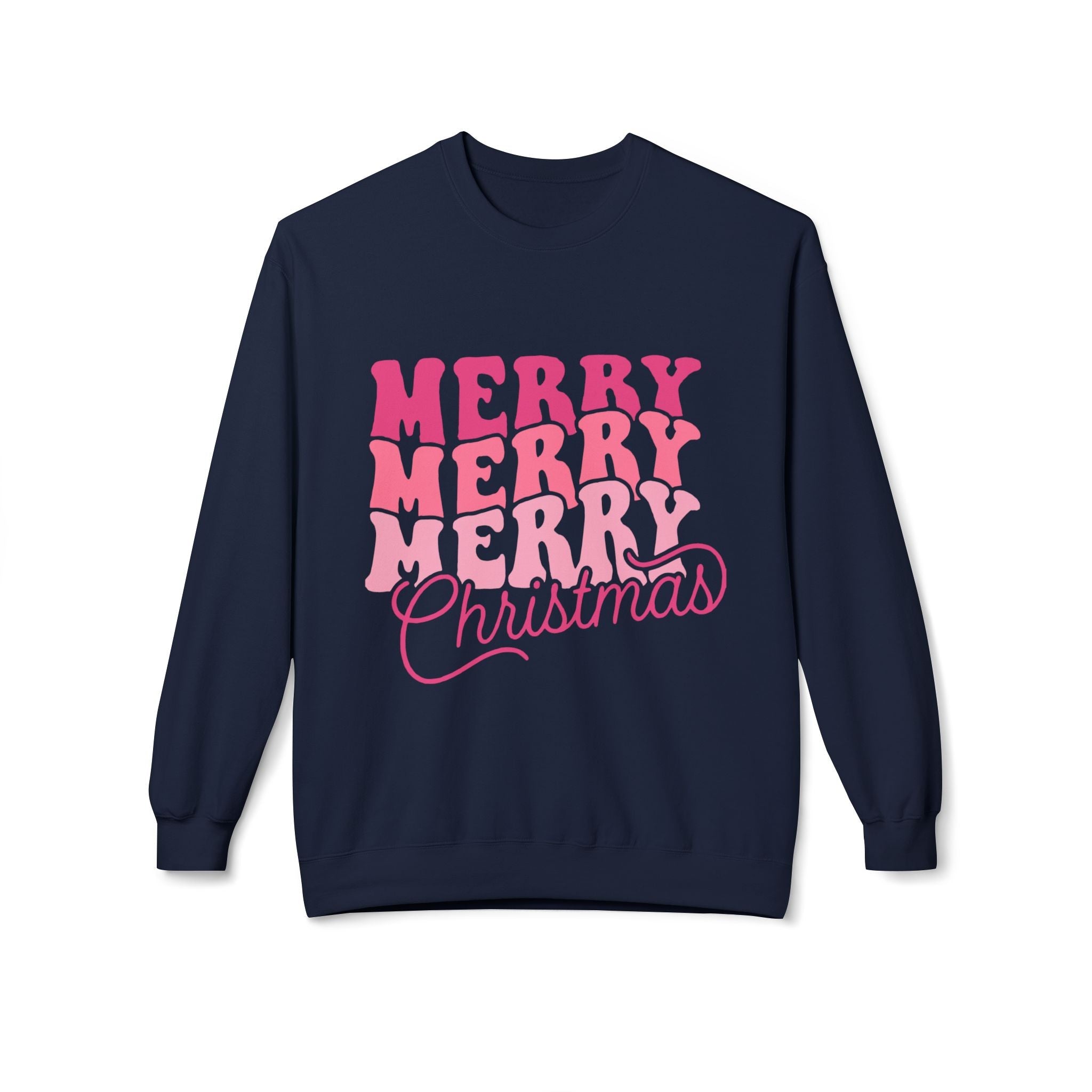Merry Merry Christmas Crewneck Sweatshirt — Retro Pink Holiday PulloveSweatshirtMerry Merry Christmas