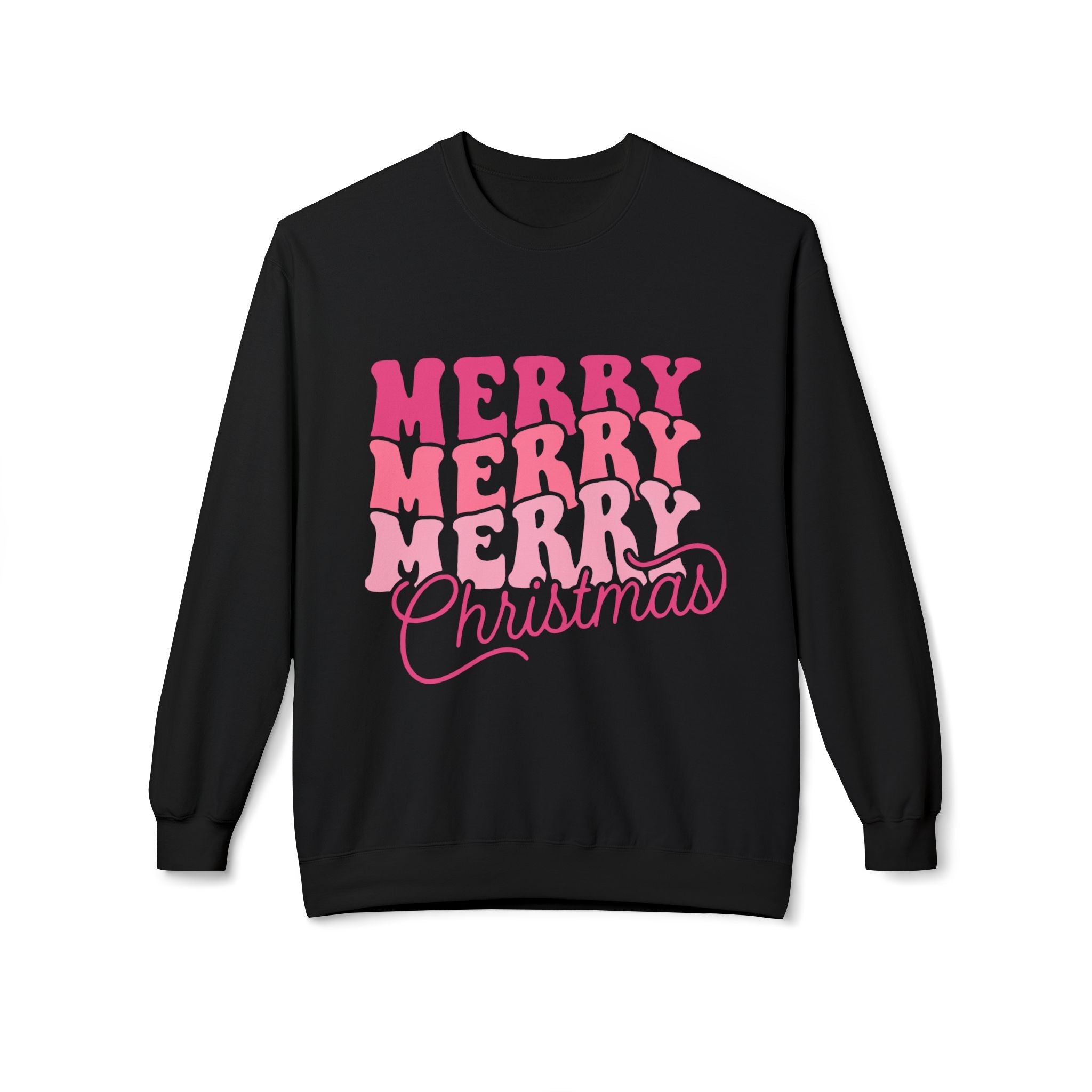 Merry Merry Christmas Crewneck Sweatshirt — Retro Pink Holiday PulloveSweatshirtMerry Merry Christmas
