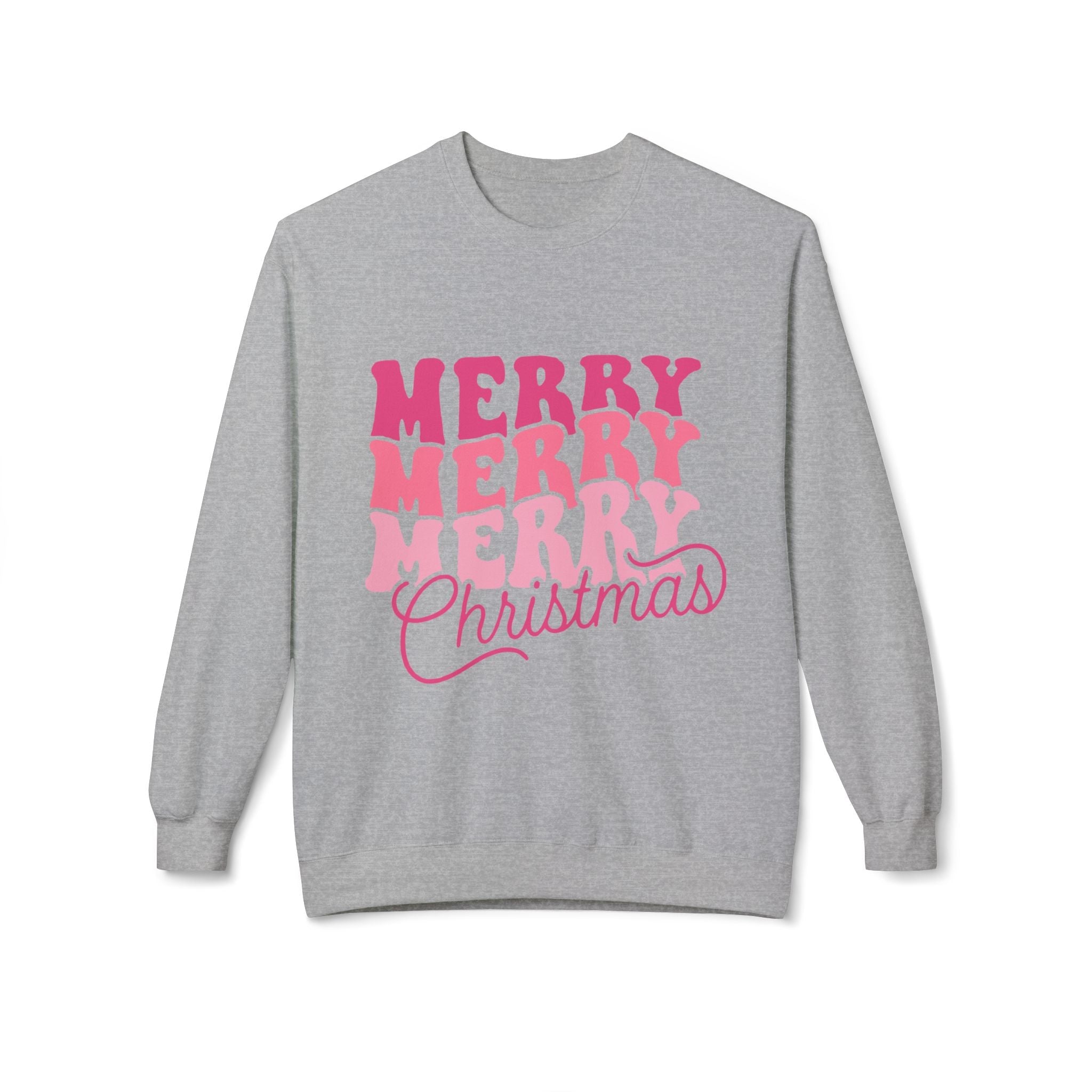 Merry Merry Christmas Crewneck Sweatshirt — Retro Pink Holiday PulloveSweatshirtMerry Merry Christmas