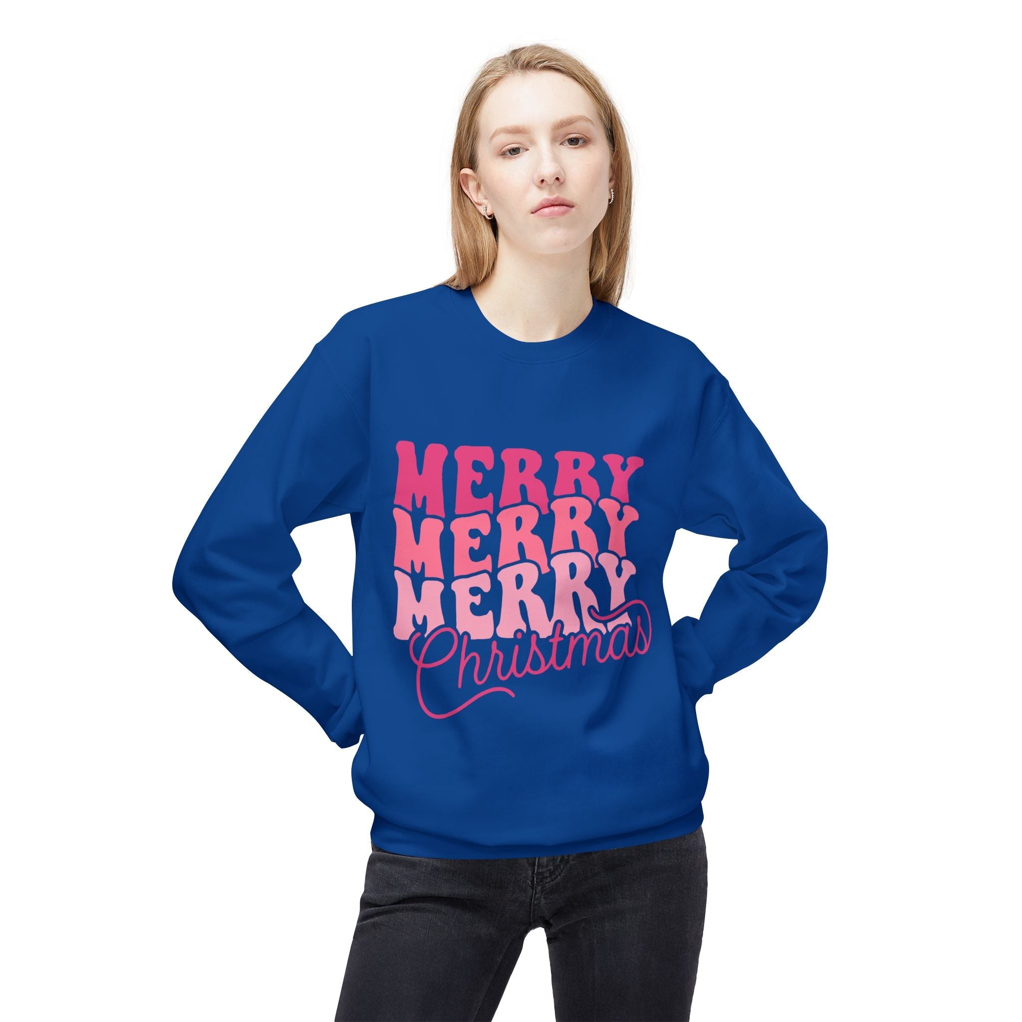 Merry Merry Christmas Crewneck Sweatshirt — Retro Pink Holiday PulloveSweatshirtMerry Merry Christmas