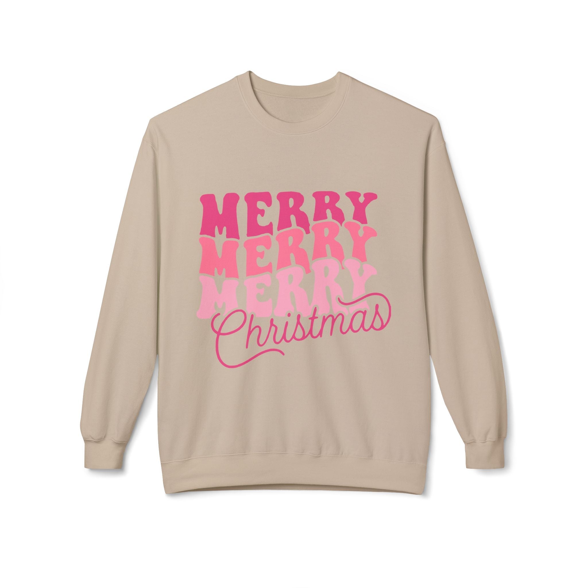 Merry Merry Christmas Crewneck Sweatshirt — Retro Pink Holiday PulloveSweatshirtMerry Merry Christmas