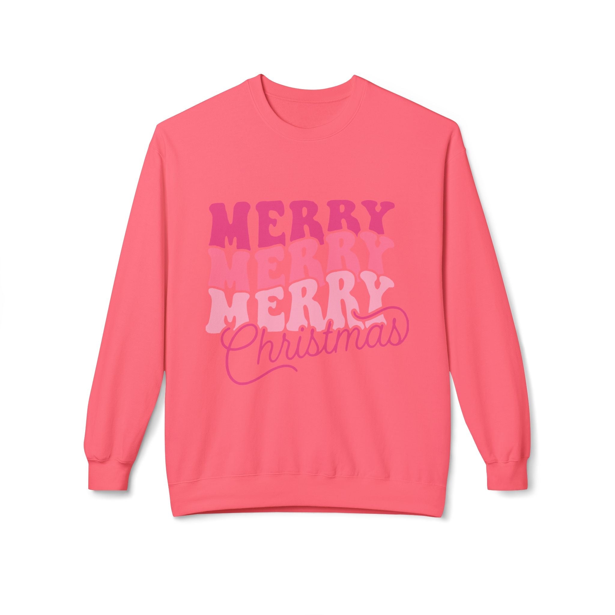 Merry Merry Christmas Crewneck Sweatshirt — Retro Pink Holiday PulloveSweatshirtMerry Merry Christmas