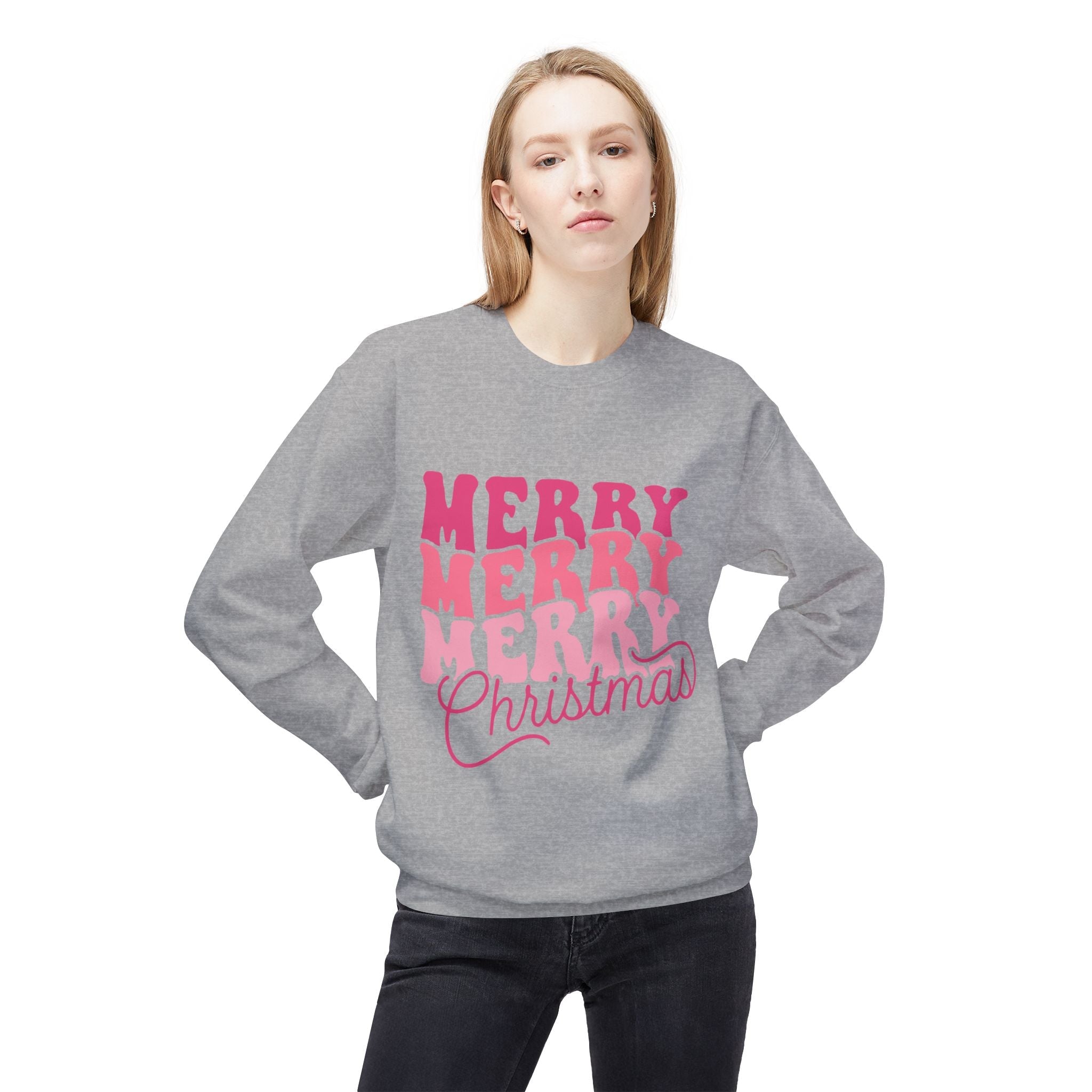 Merry Merry Christmas Crewneck Sweatshirt — Retro Pink Holiday PulloveSweatshirtMerry Merry Christmas