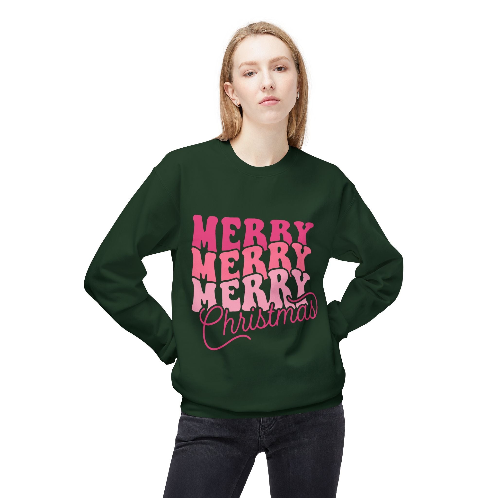Merry Merry Christmas Crewneck Sweatshirt — Retro Pink Holiday PulloveSweatshirtMerry Merry Christmas