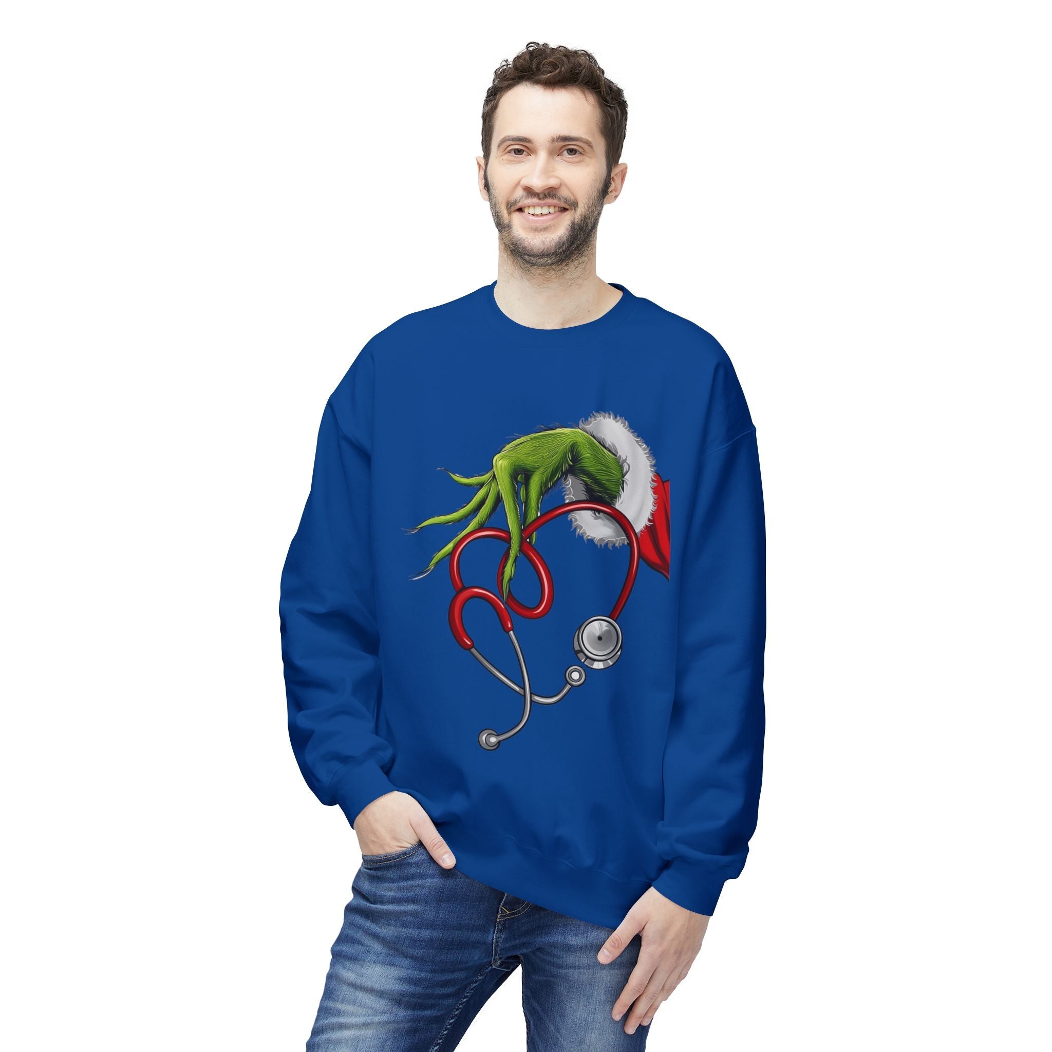 Nurse Christmas Crewneck Sweatshirt — Stethoscope Heart Holiday SweatsSweatshirtGrinch Nurse Holiday Sweatshirt