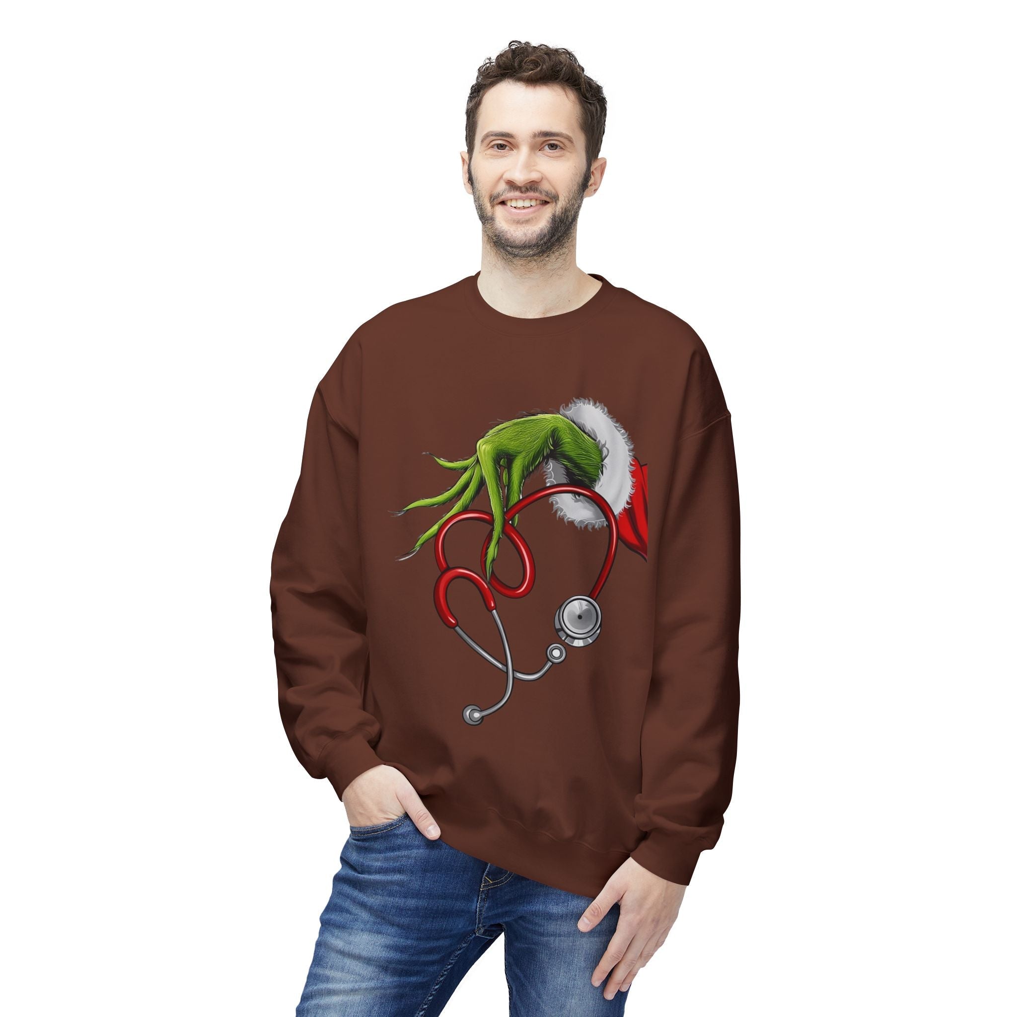 Nurse Christmas Crewneck Sweatshirt — Stethoscope Heart Holiday SweatsSweatshirtGrinch Nurse Holiday Sweatshirt