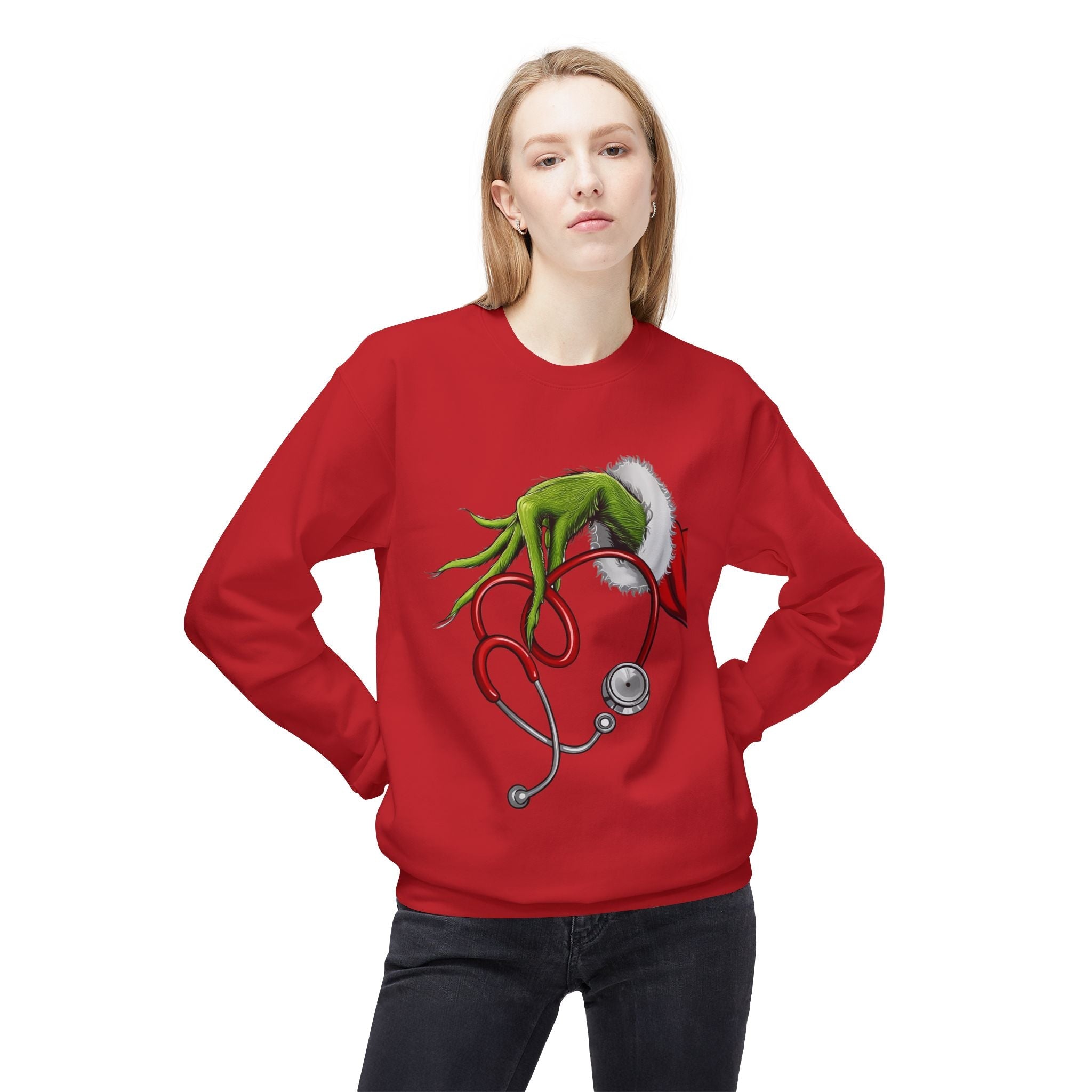 Nurse Christmas Crewneck Sweatshirt — Stethoscope Heart Holiday SweatsSweatshirtGrinch Nurse Holiday Sweatshirt