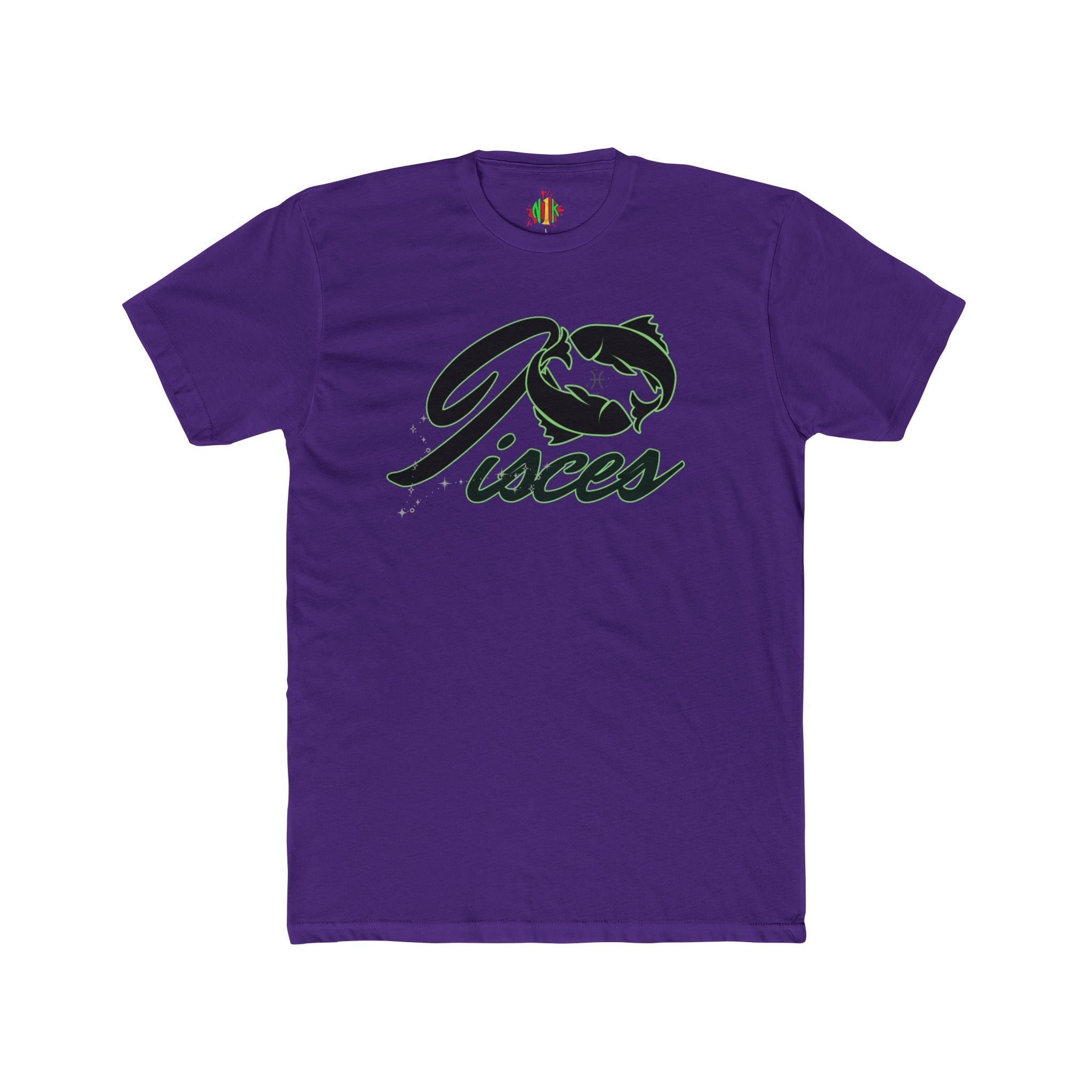 Pisces Zodiac Graphic Tee with fish design on soft cotton crew neck shirt