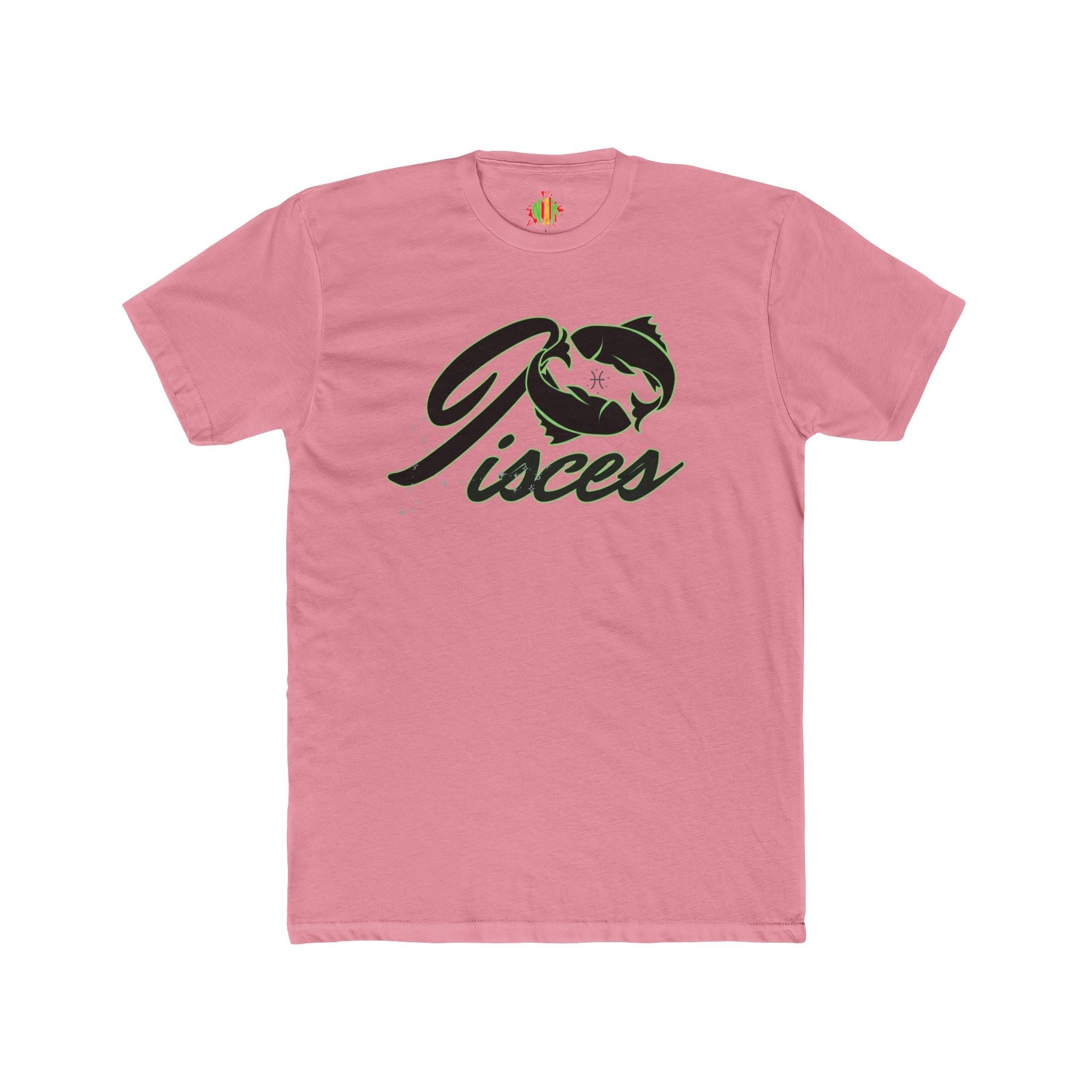 Pisces Zodiac Graphic Tee with vintage fish script design on soft cotton crew neck shirt