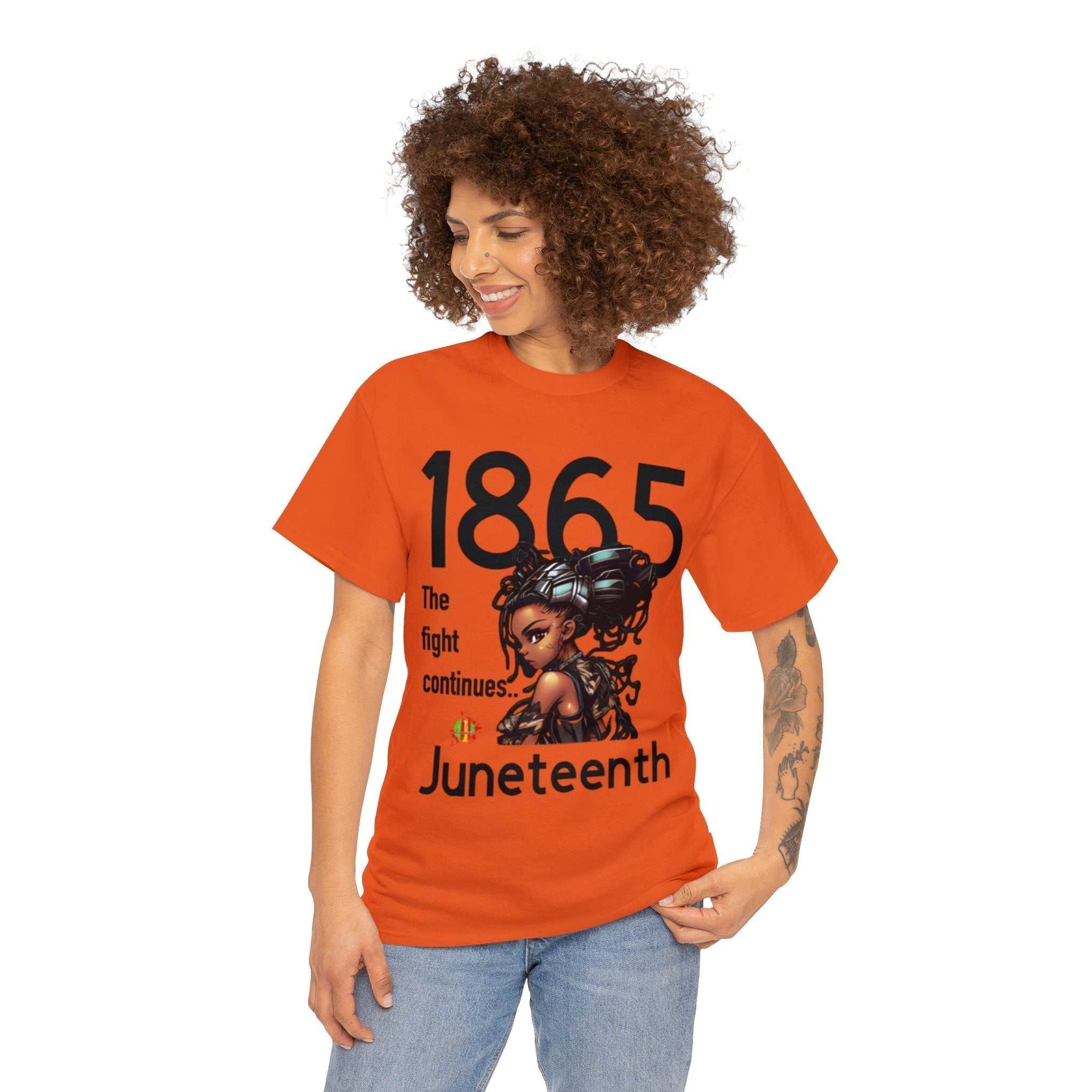 The Fight Continues Tee unisex heavy cotton shirt with classic fit and size guide table