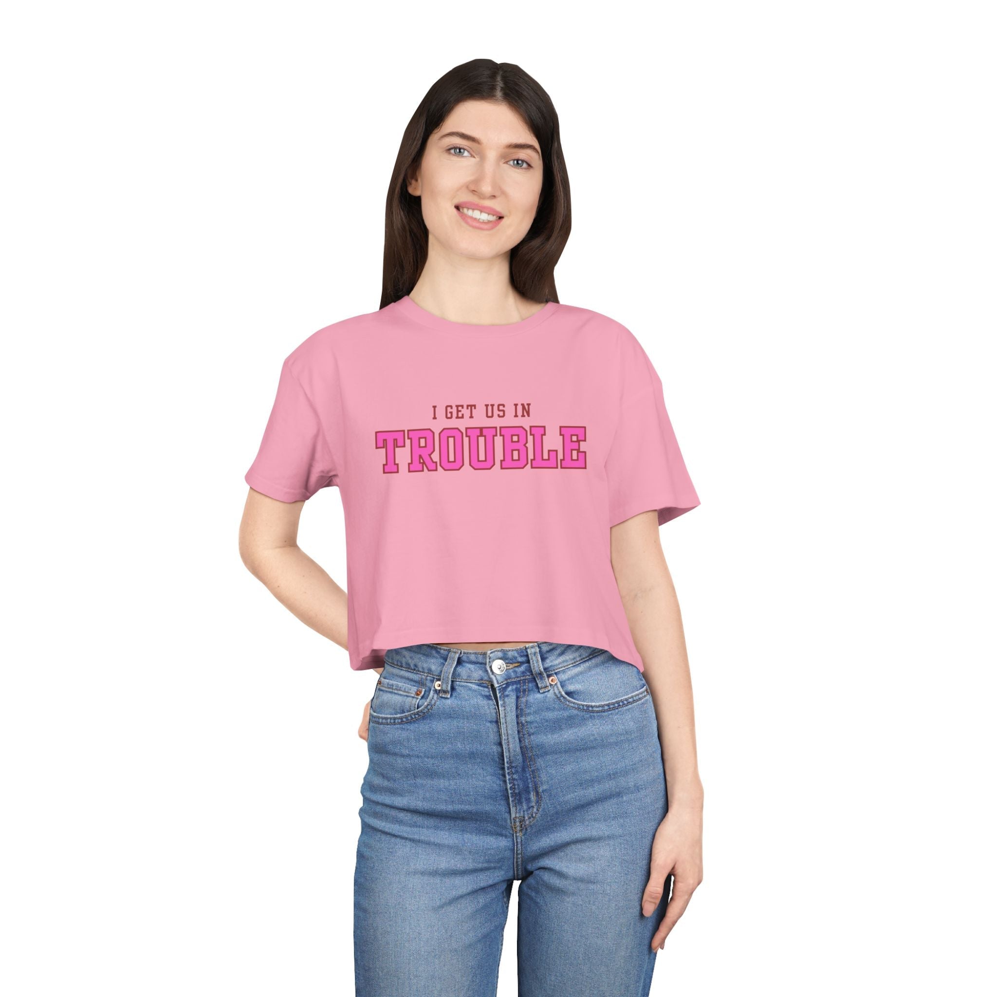 Trouble Maker Women's Crop Tee, Funny Quote Shirt, Casual Summer Top, Gift for Her, Trendy Graphic Tee